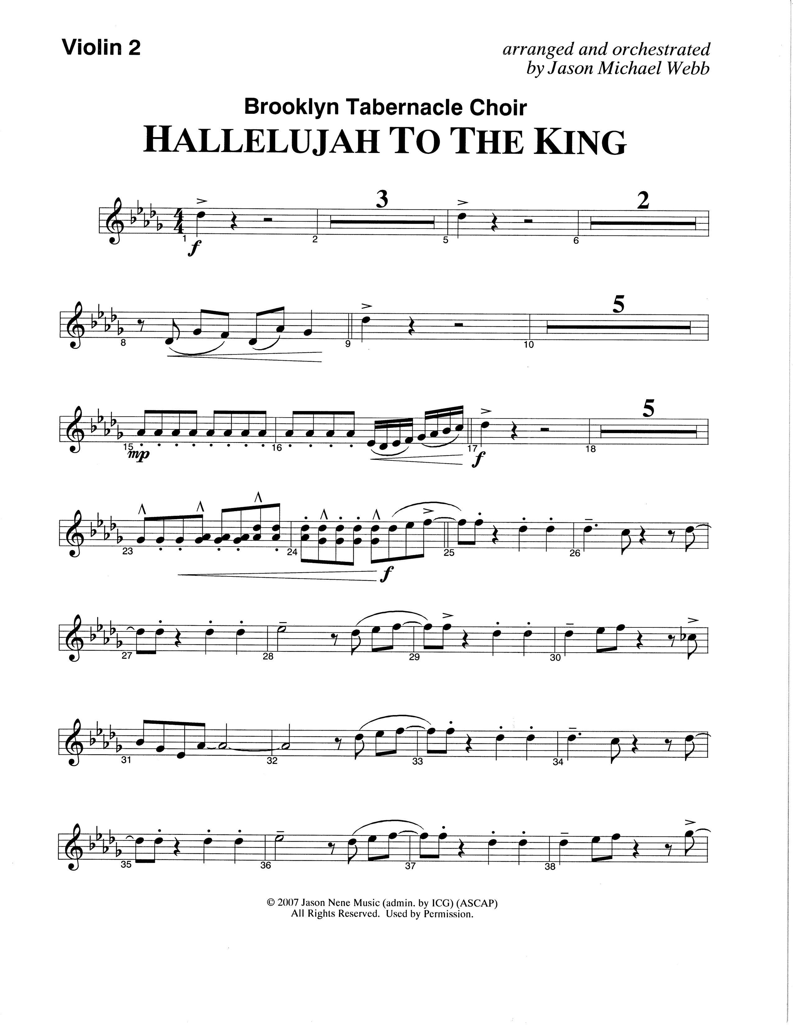 Hallelujah To The King (Choral Anthem SATB) Violin 2 (The Brooklyn Tabernacle Choir / Arr. Carol Cymbala / Arr. Jason Webb)