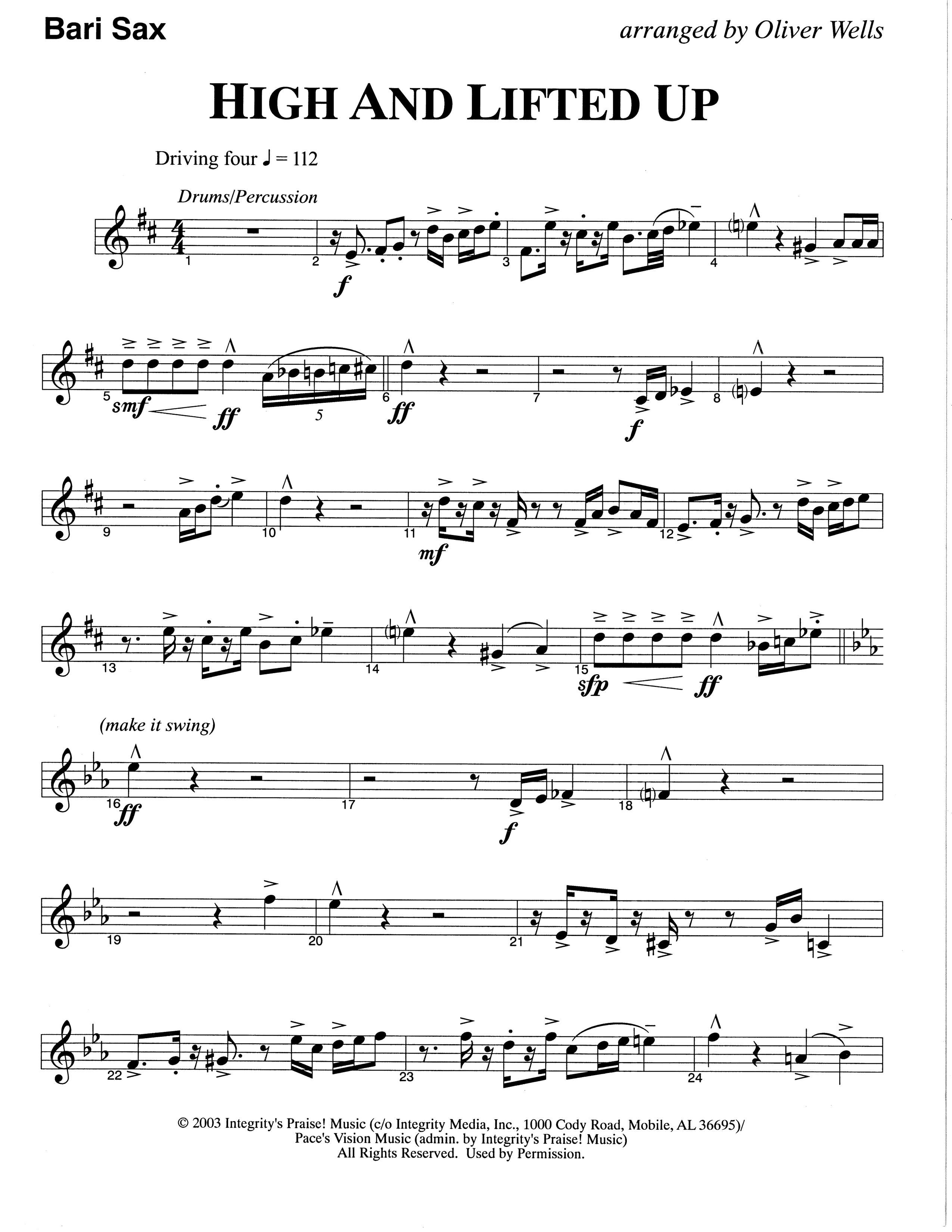High And Lifted Up (Choral Anthem SATB) Bari Sax (The Brooklyn Tabernacle Choir / Arr. Carol Cymbala)