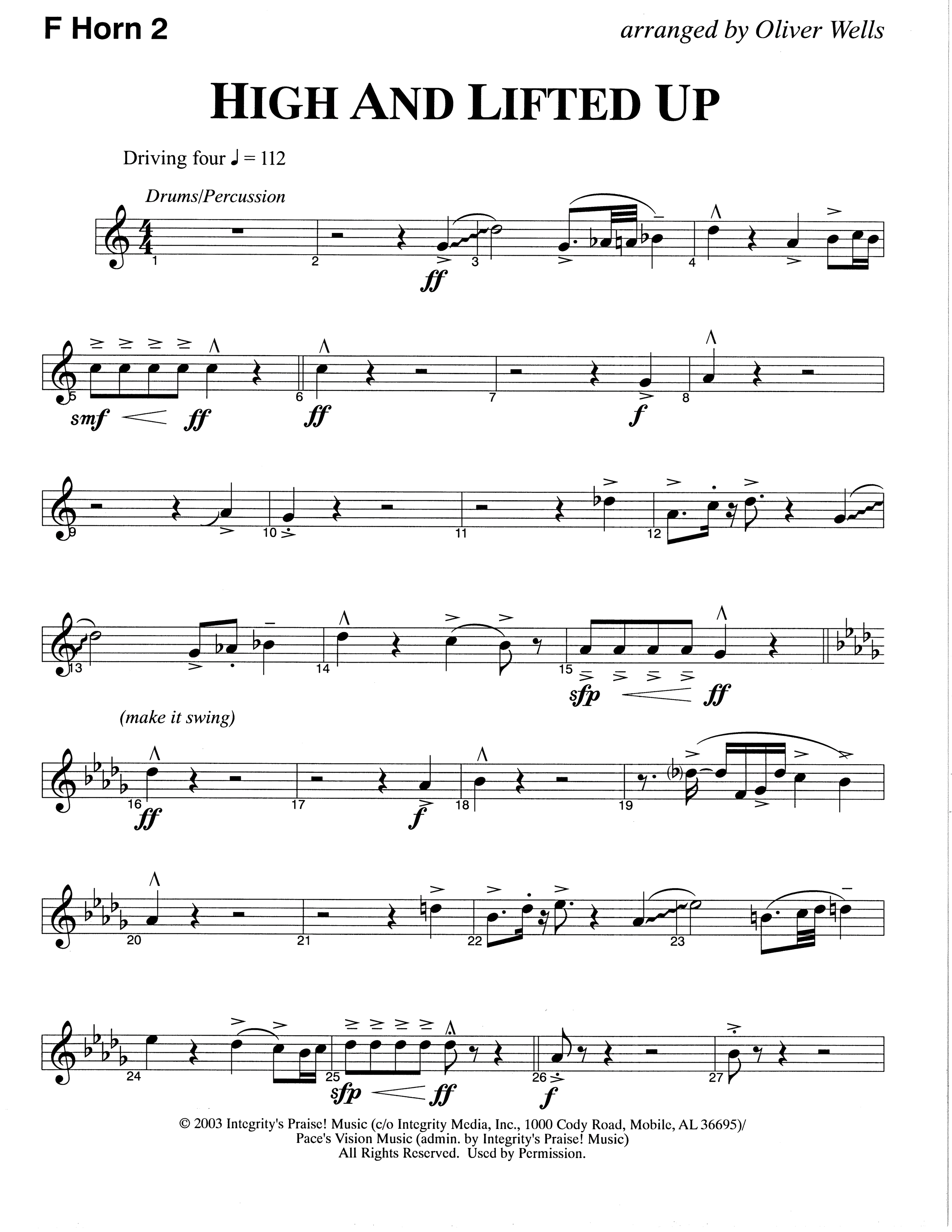 High And Lifted Up (Choral Anthem SATB) French Horn 2 (The Brooklyn Tabernacle Choir / Arr. Carol Cymbala)