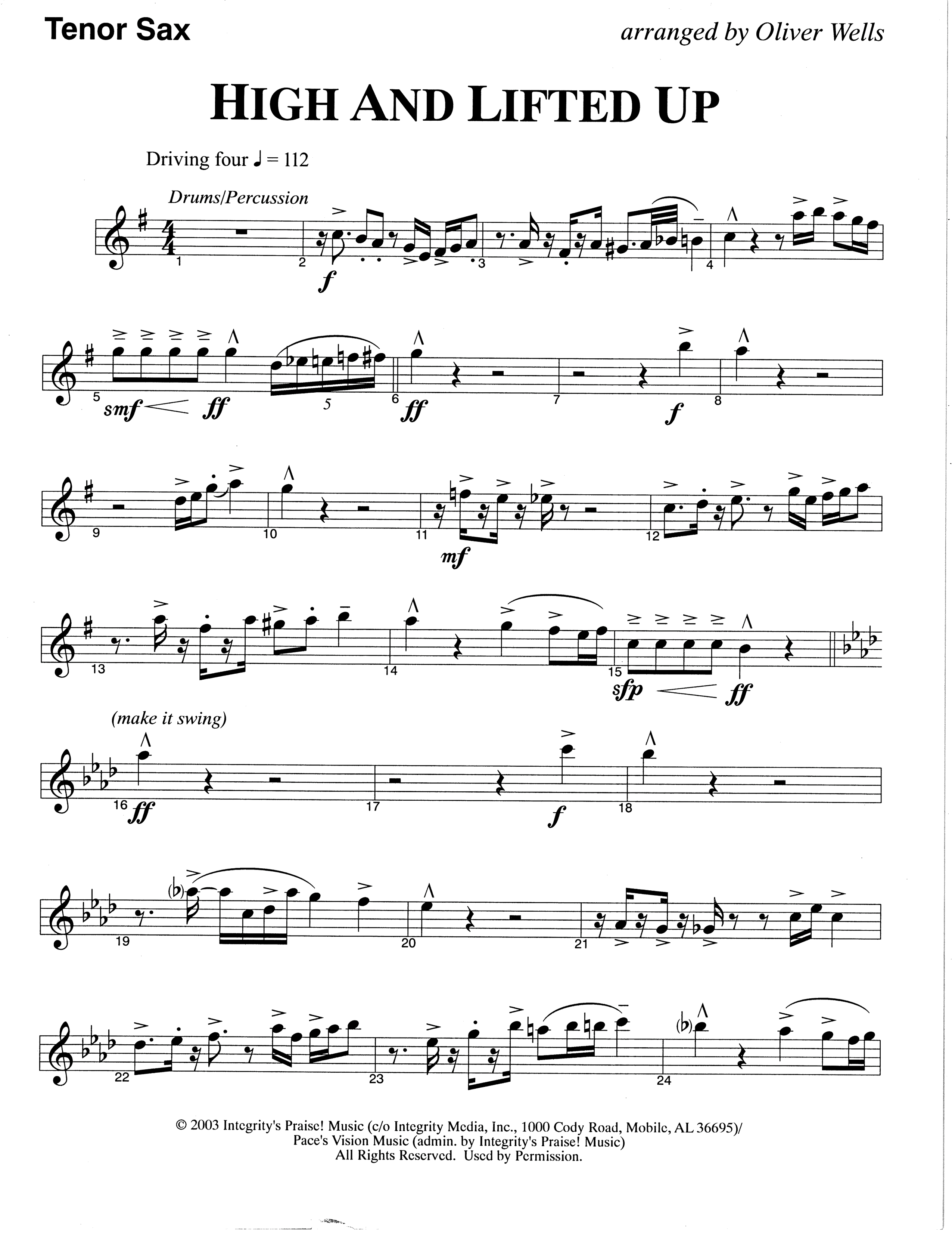 High And Lifted Up (Choral Anthem SATB) Tenor Sax/Baritone T.C. (The Brooklyn Tabernacle Choir / Arr. Carol Cymbala)