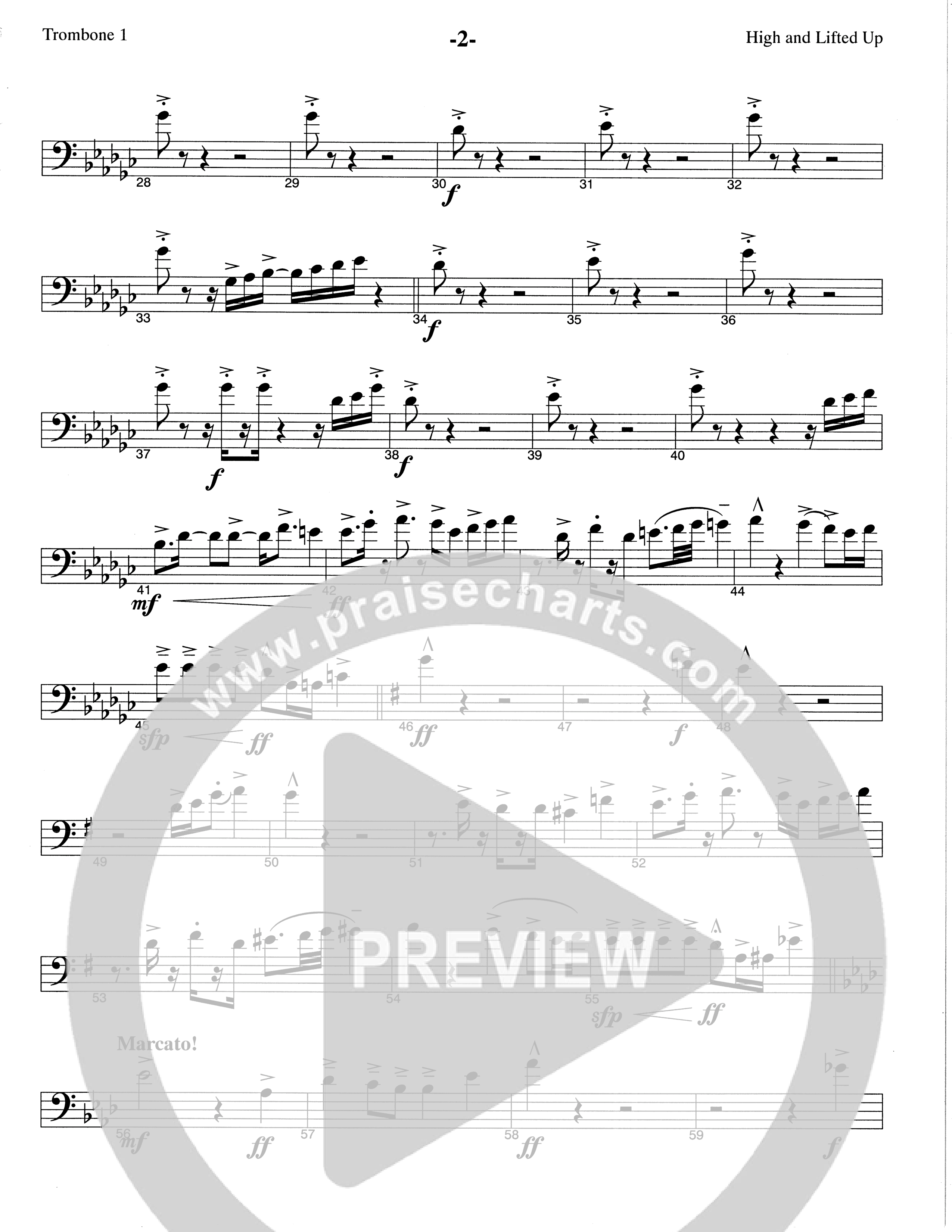 High And Lifted Up (Choral Anthem SATB) Trombone 1 (The Brooklyn Tabernacle Choir / Arr. Carol Cymbala)