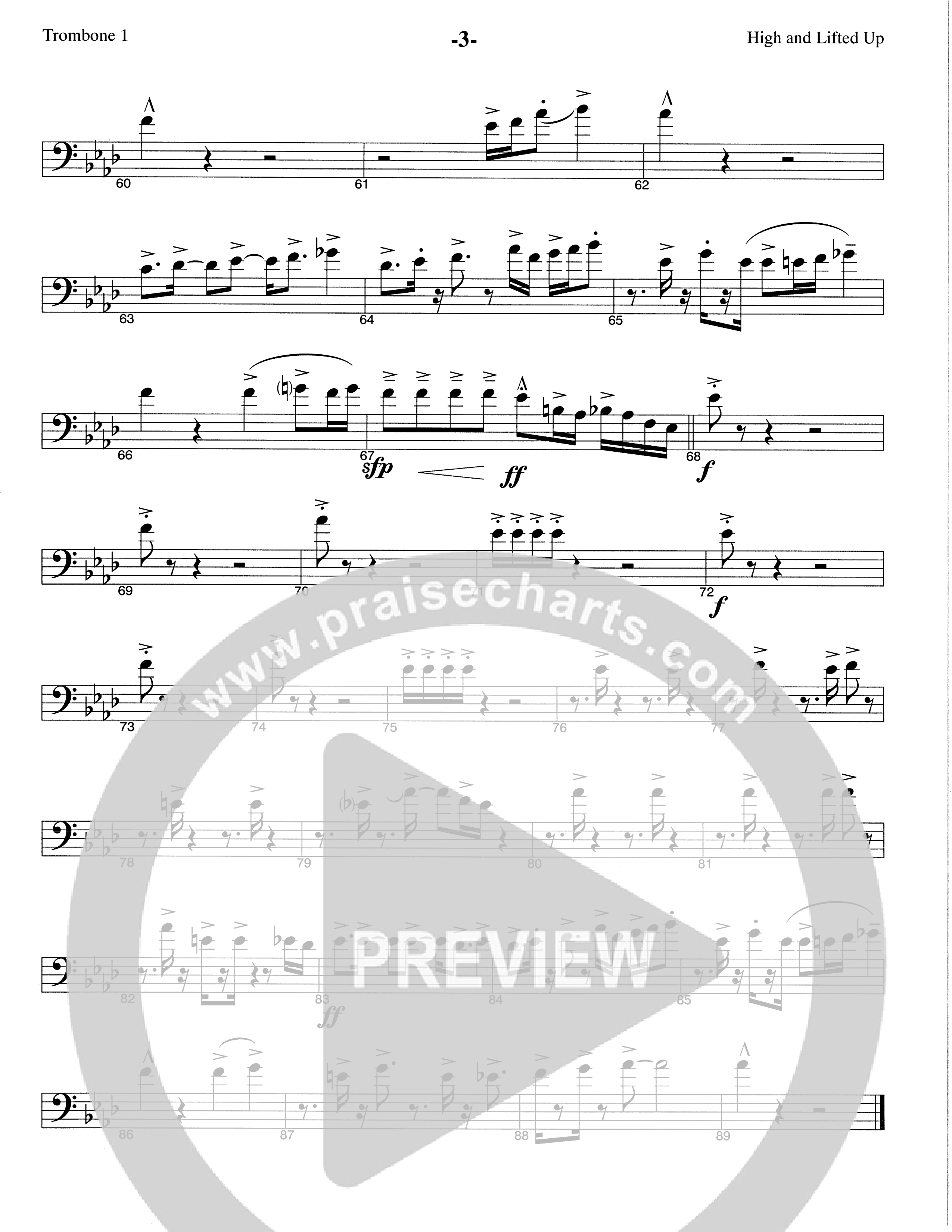 High And Lifted Up (Choral Anthem SATB) Trombone 1 (The Brooklyn Tabernacle Choir / Arr. Carol Cymbala)