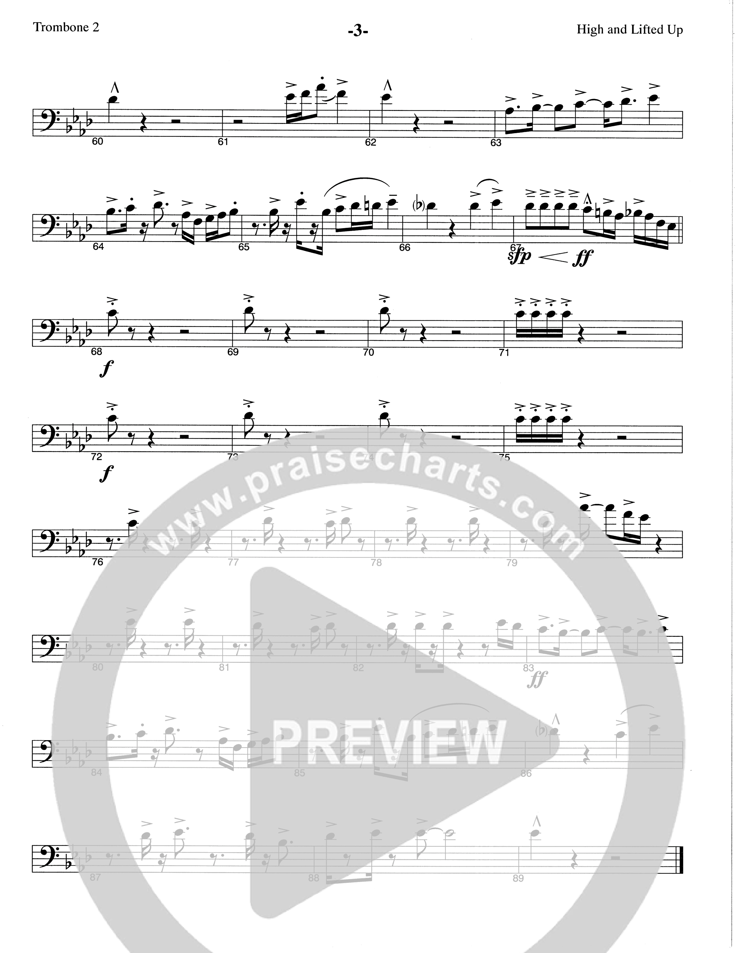 High And Lifted Up (Choral Anthem SATB) Trombone 2 (The Brooklyn Tabernacle Choir / Arr. Carol Cymbala)