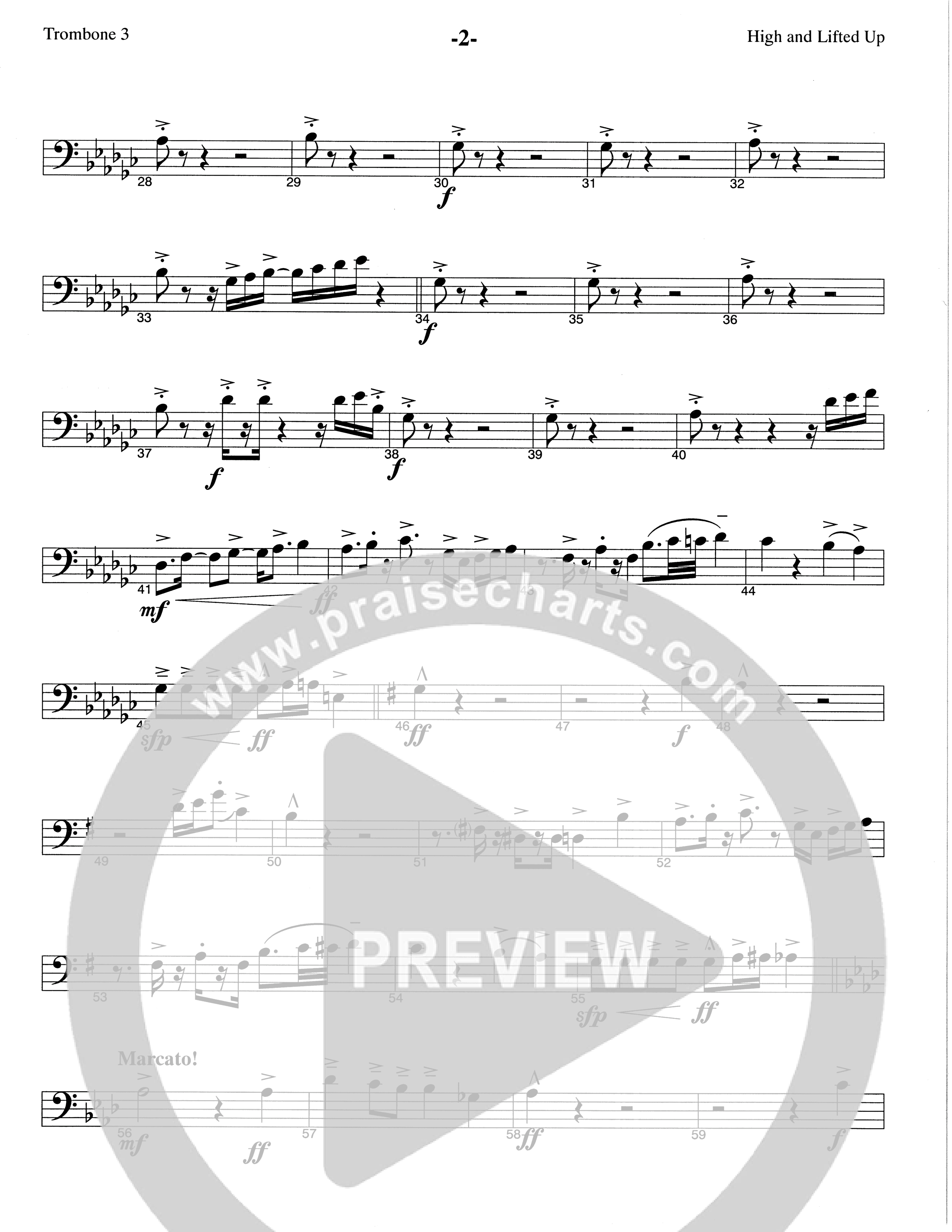 High And Lifted Up (Choral Anthem SATB) Trombone 3 (The Brooklyn Tabernacle Choir / Arr. Carol Cymbala)