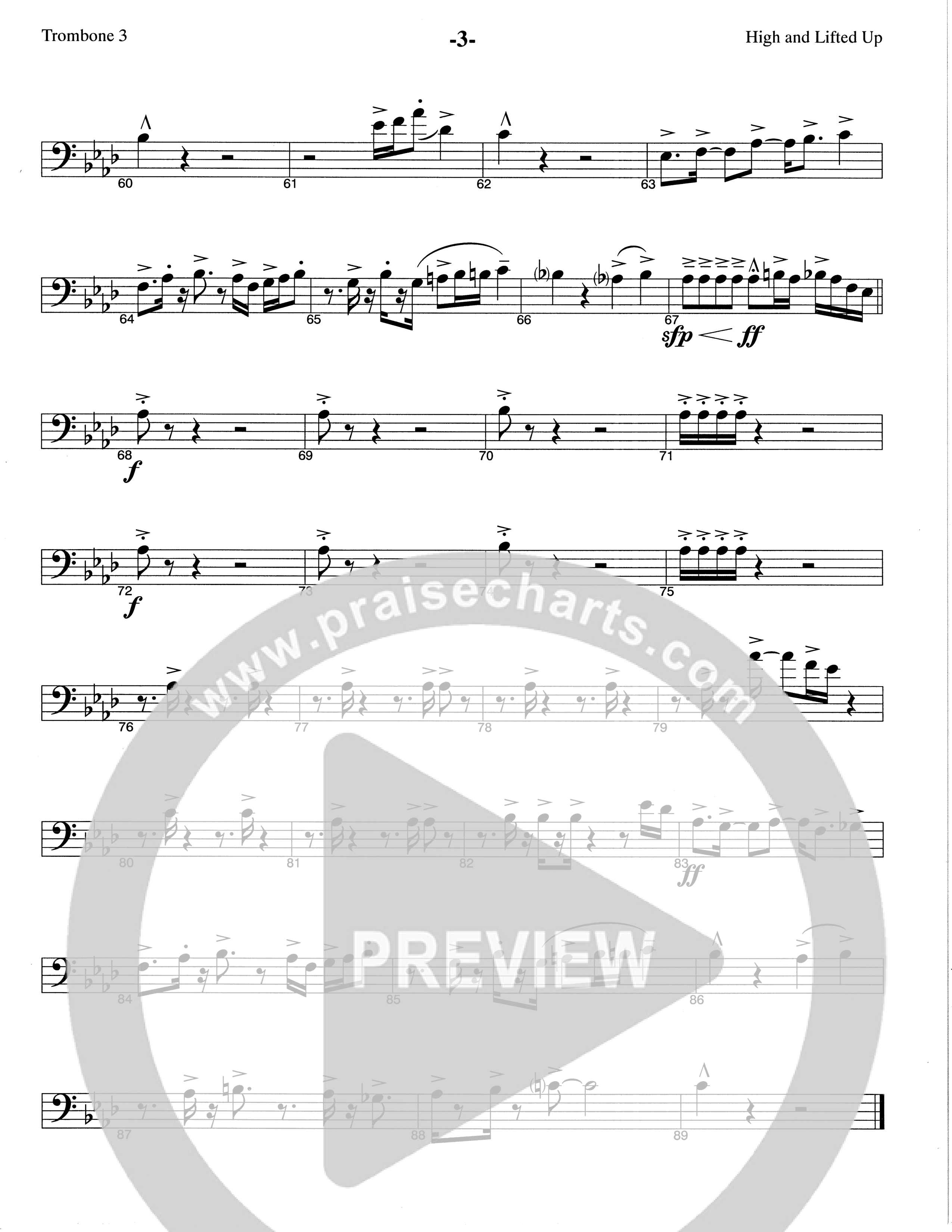 High And Lifted Up (Choral Anthem SATB) Trombone 3 (The Brooklyn Tabernacle Choir / Arr. Carol Cymbala)