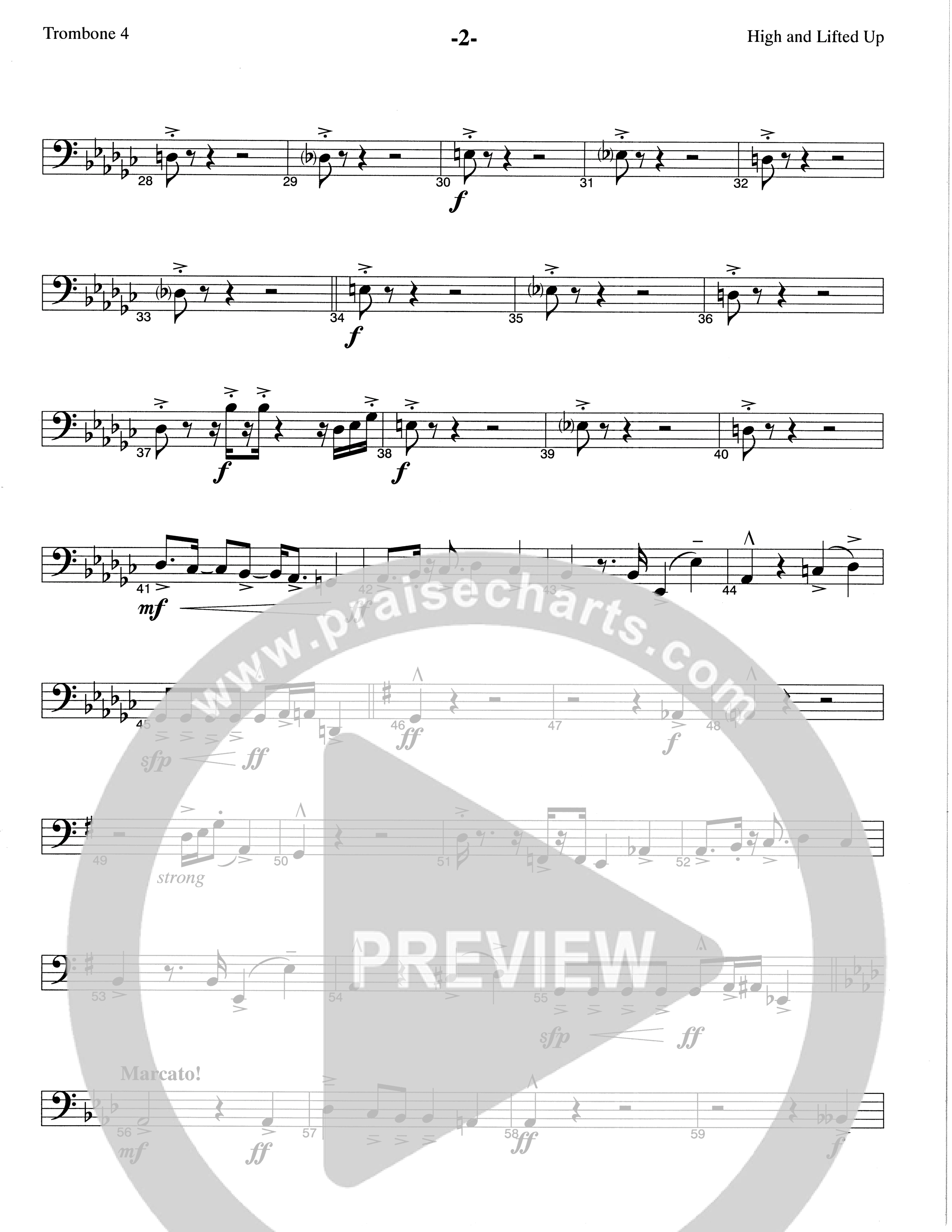 High And Lifted Up (Choral Anthem SATB) Trombone 4 (The Brooklyn Tabernacle Choir / Arr. Carol Cymbala)