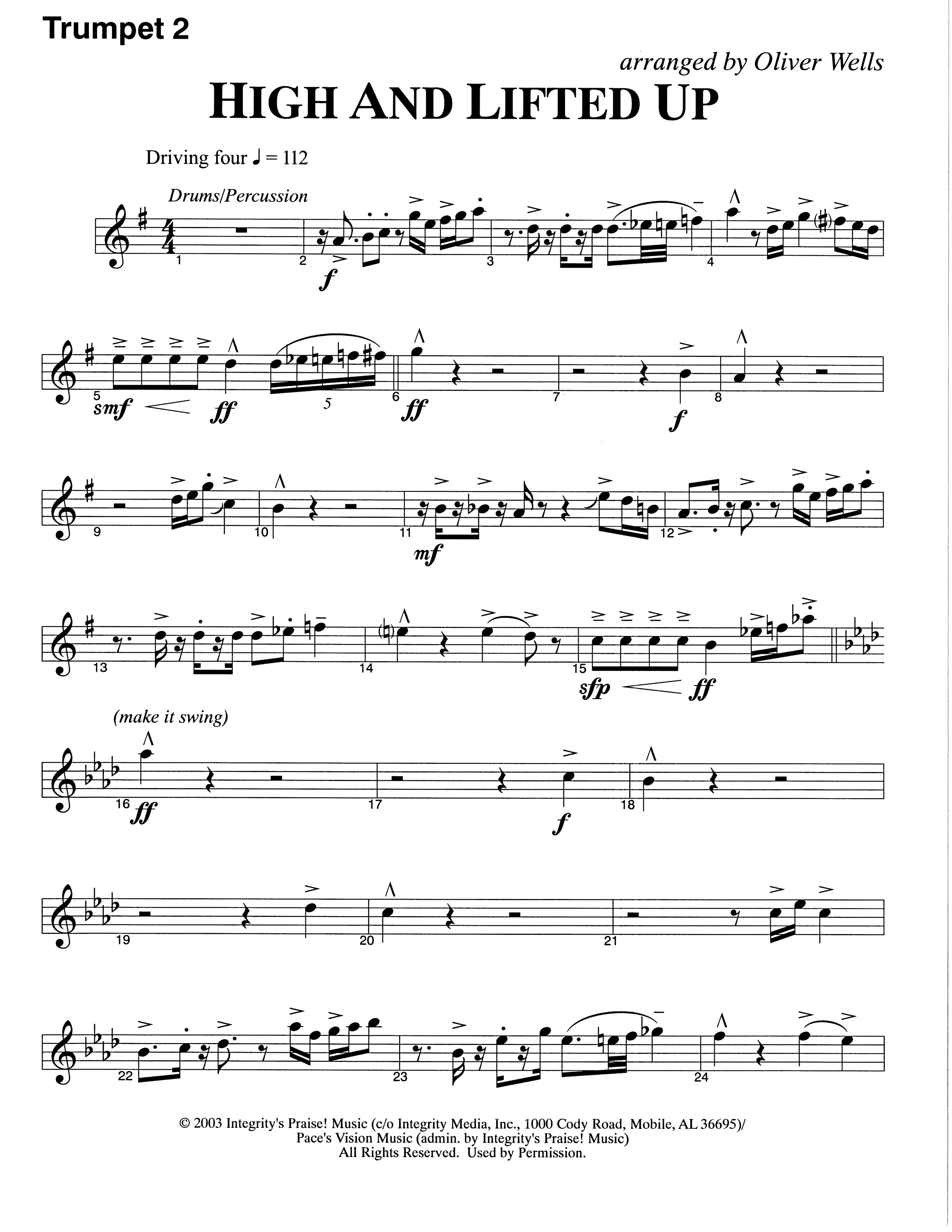 High And Lifted Up (Choral Anthem SATB) Trumpet 2 (The Brooklyn Tabernacle Choir / Arr. Carol Cymbala)