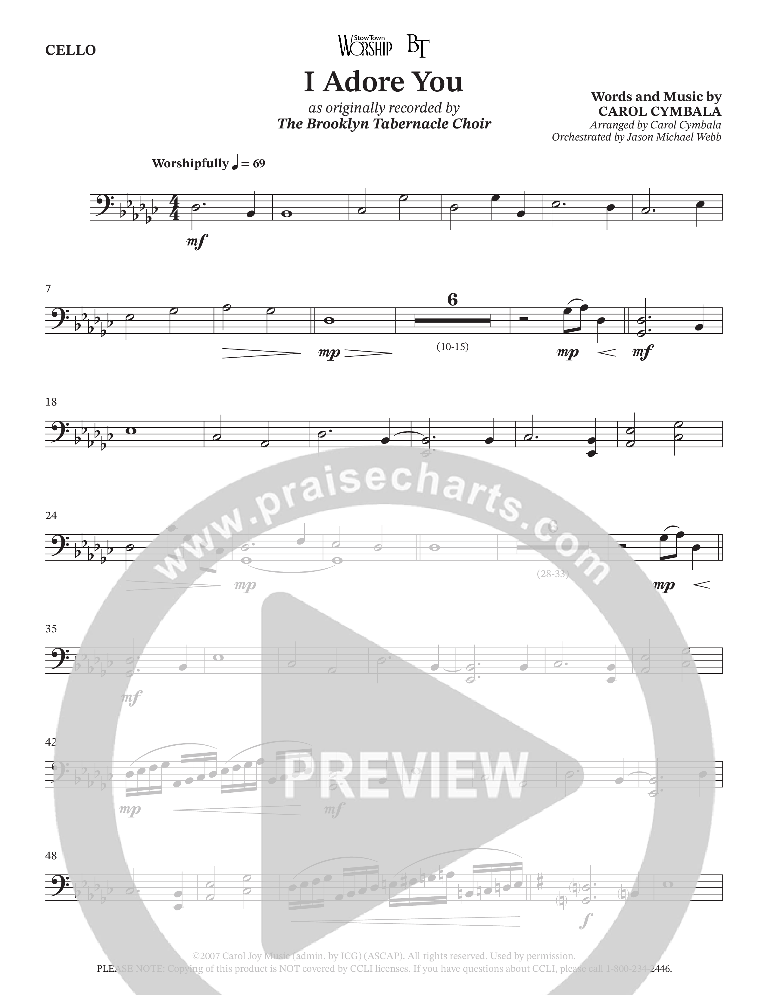 I Adore You (Choral Anthem SATB) Cello (The Brooklyn Tabernacle Choir / Arr. Carol Cymbala)