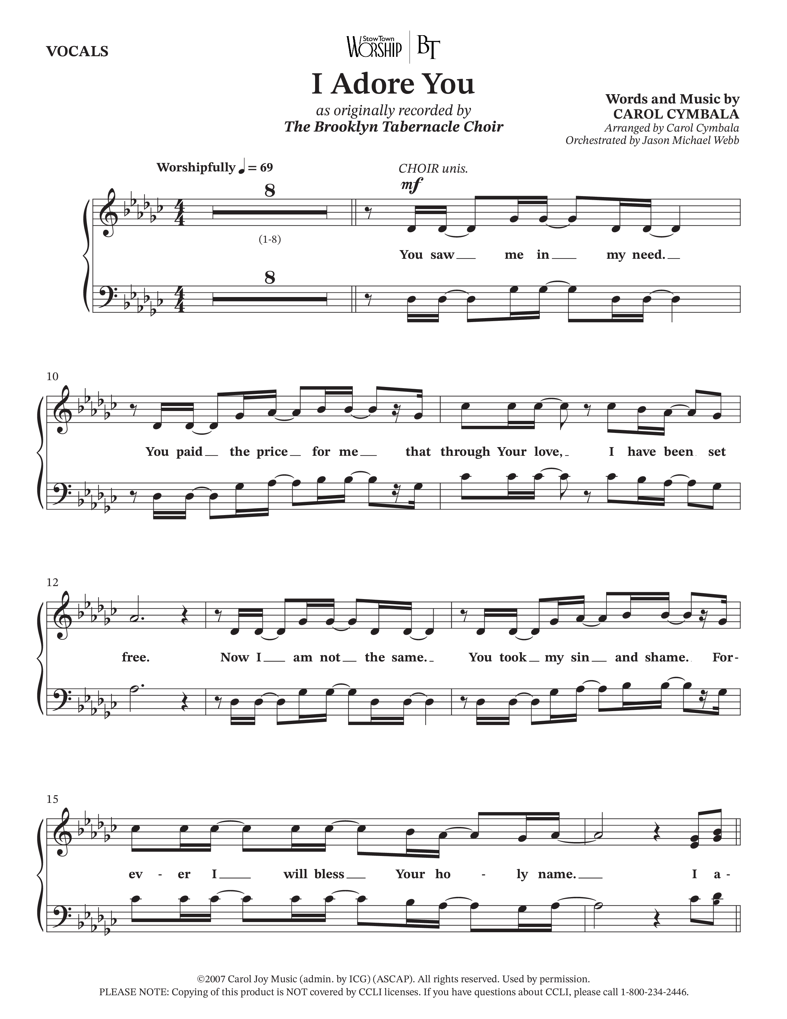 I Adore You (Choral Anthem SATB) Choir Sheet (SATB) (The Brooklyn Tabernacle Choir / Arr. Carol Cymbala)