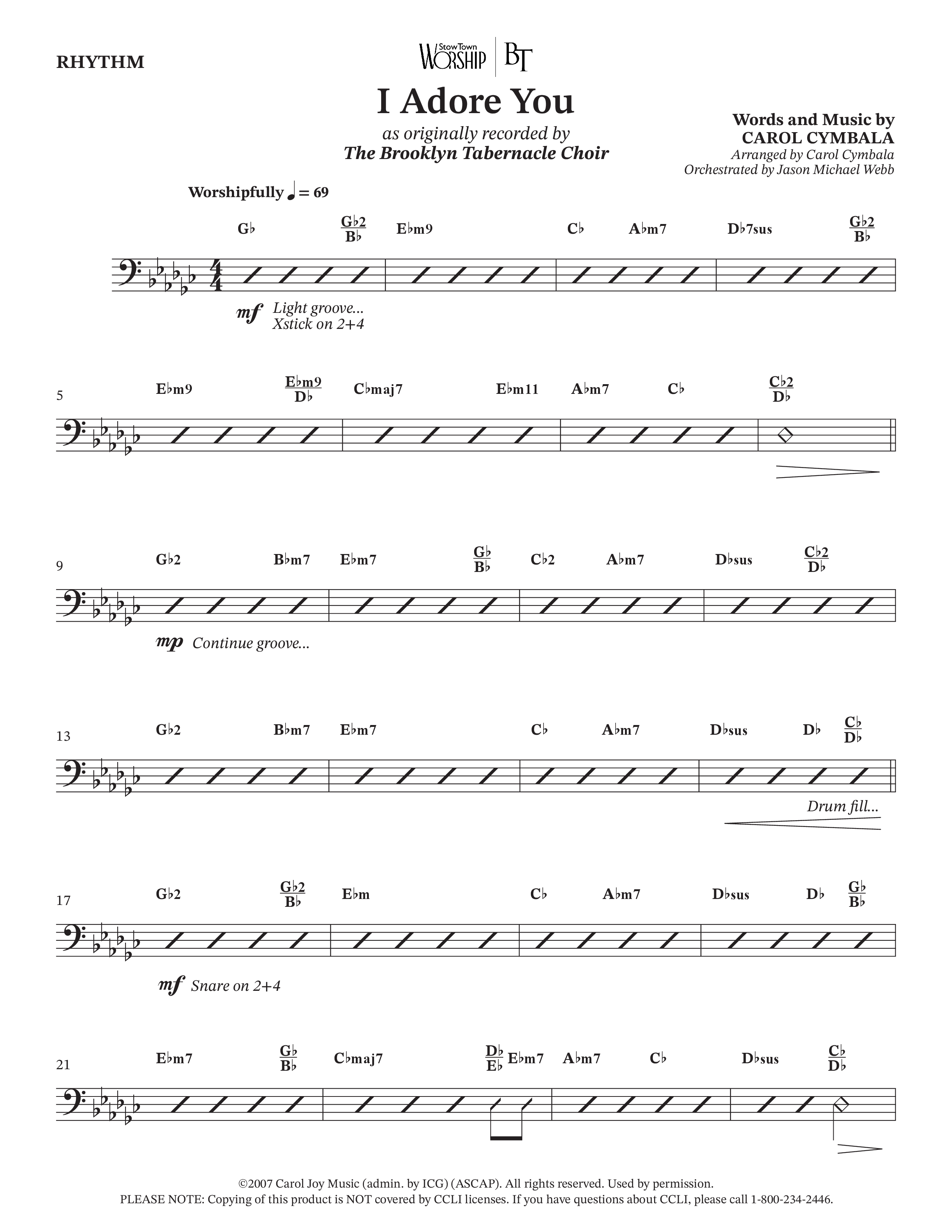 I Adore You (Choral Anthem SATB) Rhythm Chart (The Brooklyn Tabernacle Choir / Arr. Carol Cymbala)