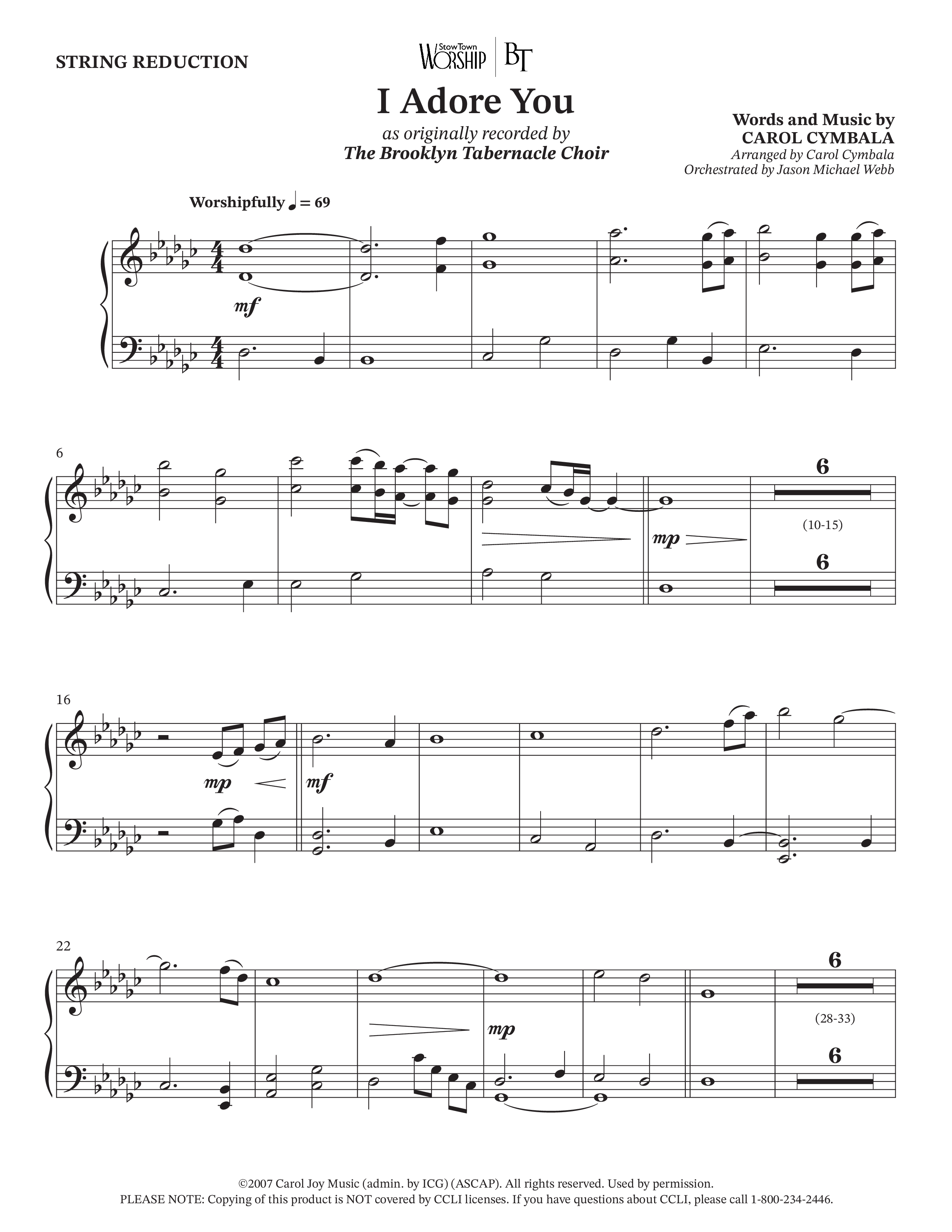 I Adore You (Choral Anthem SATB) String Reduction (The Brooklyn Tabernacle Choir / Arr. Carol Cymbala)