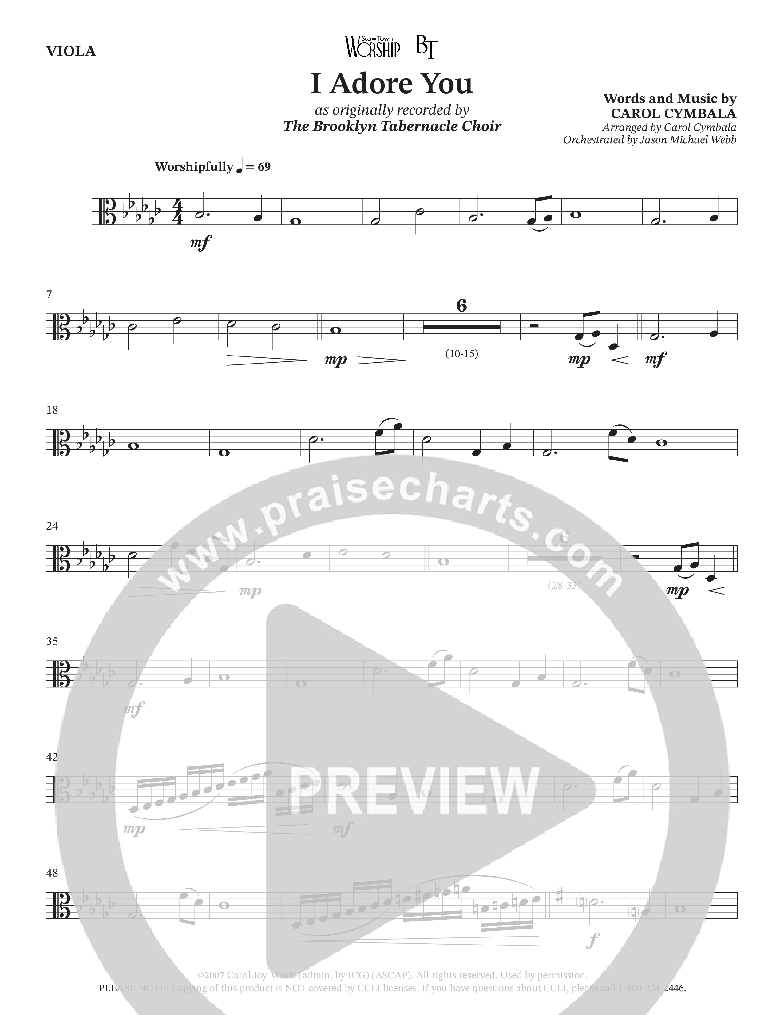 I Adore You (Choral Anthem SATB) Viola (The Brooklyn Tabernacle Choir / Arr. Carol Cymbala)