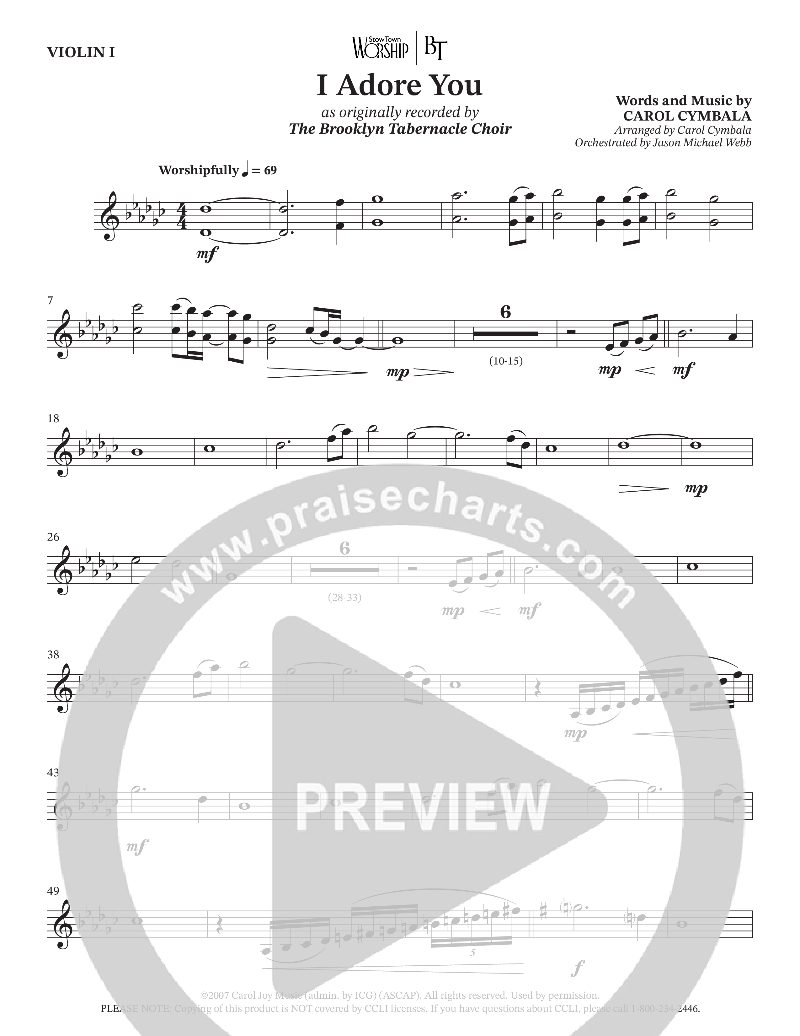 I Adore You (Choral Anthem SATB) Violin 1 (The Brooklyn Tabernacle Choir / Arr. Carol Cymbala)