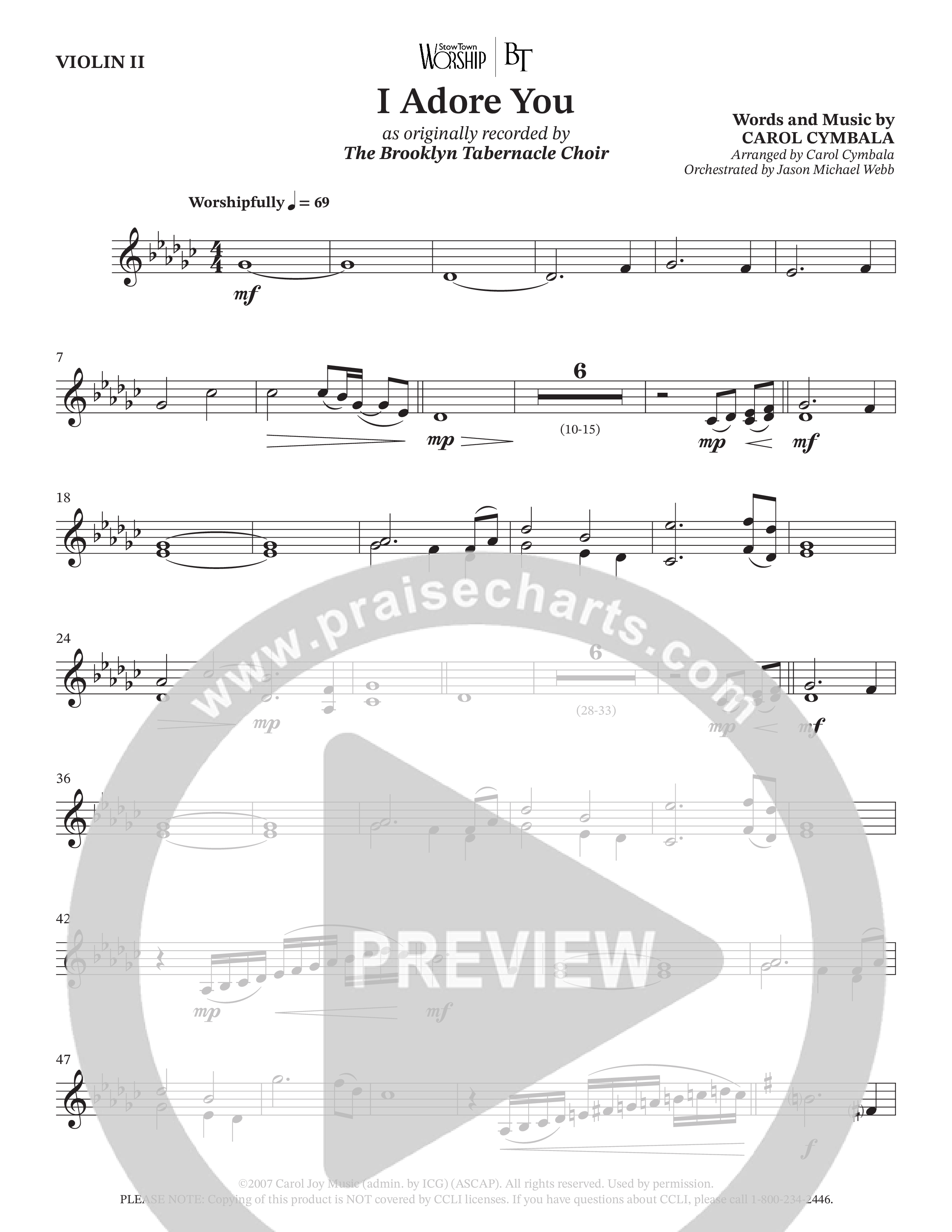 I Adore You (Choral Anthem SATB) Violin 2 (The Brooklyn Tabernacle Choir / Arr. Carol Cymbala)