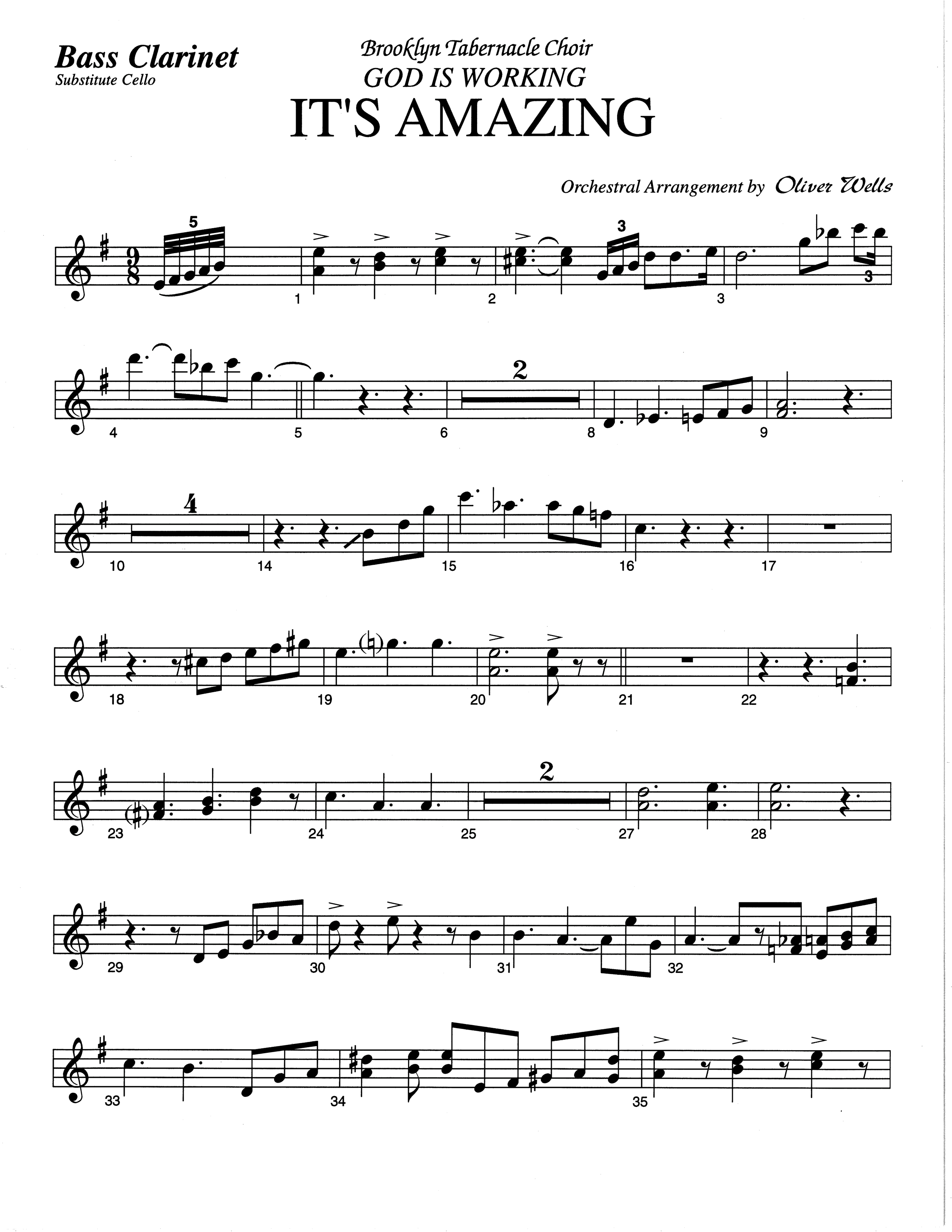 It's Amazing (Choral Anthem SATB) Bass Clarinet (The Brooklyn Tabernacle Choir / Arr. Carol Cymbala / Orch. Oliver Wells)