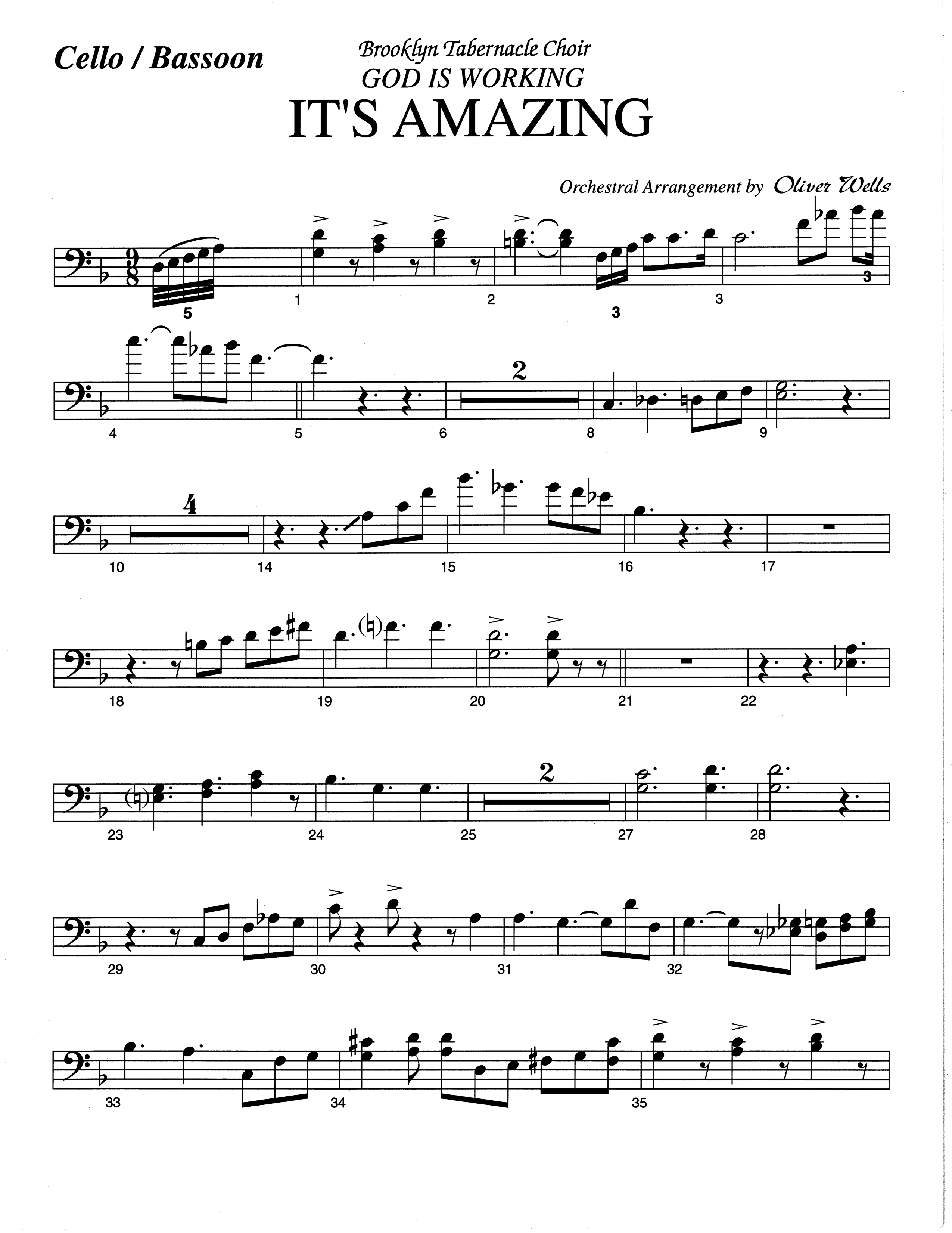 It's Amazing (Choral Anthem SATB) Cello (The Brooklyn Tabernacle Choir / Arr. Carol Cymbala / Orch. Oliver Wells)