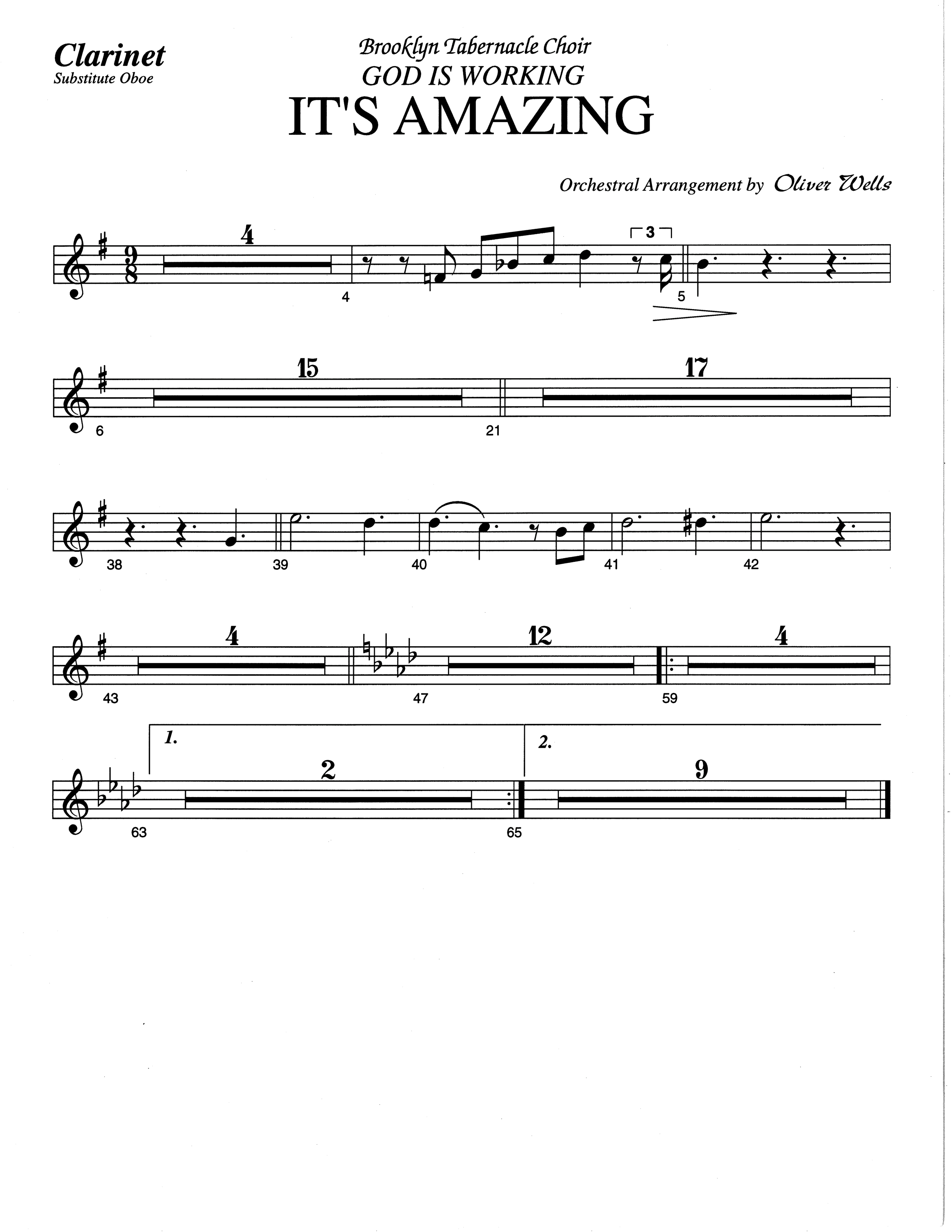 It's Amazing (Choral Anthem SATB) Clarinet (The Brooklyn Tabernacle Choir / Arr. Carol Cymbala / Orch. Oliver Wells)