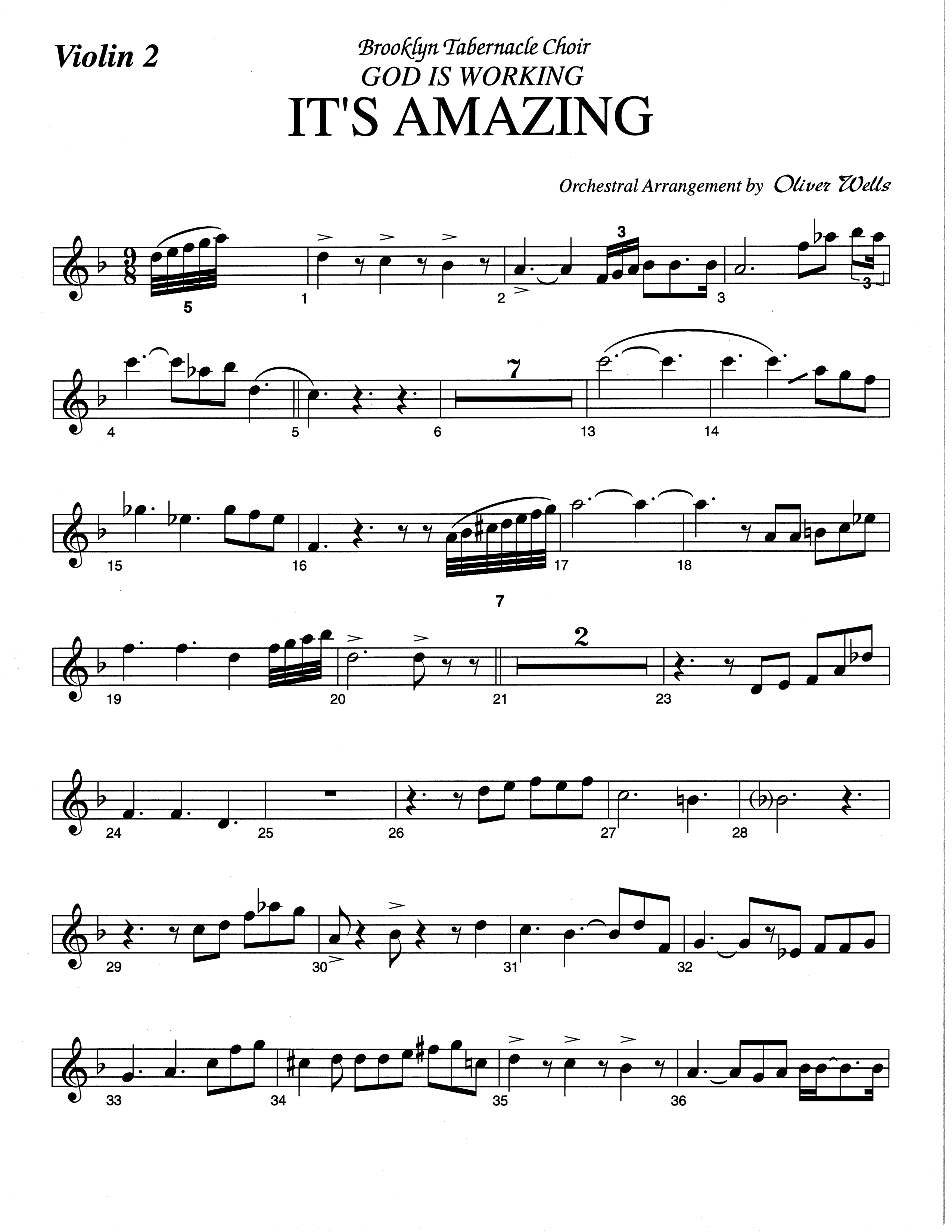 It's Amazing (Choral Anthem SATB) Violin 2 (The Brooklyn Tabernacle Choir / Arr. Carol Cymbala / Orch. Oliver Wells)