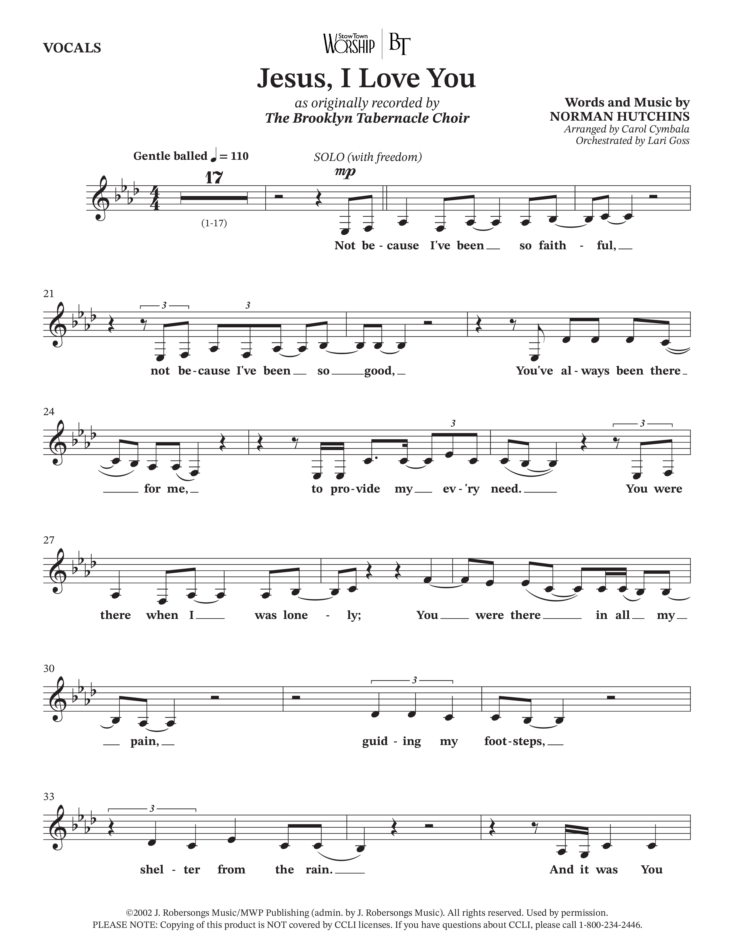 Jesus I Love You (Choral Anthem SATB) Choir Sheet (SATB) (The Brooklyn Tabernacle Choir / Arr. Carol Cymbala / Orch. Lari Goss)