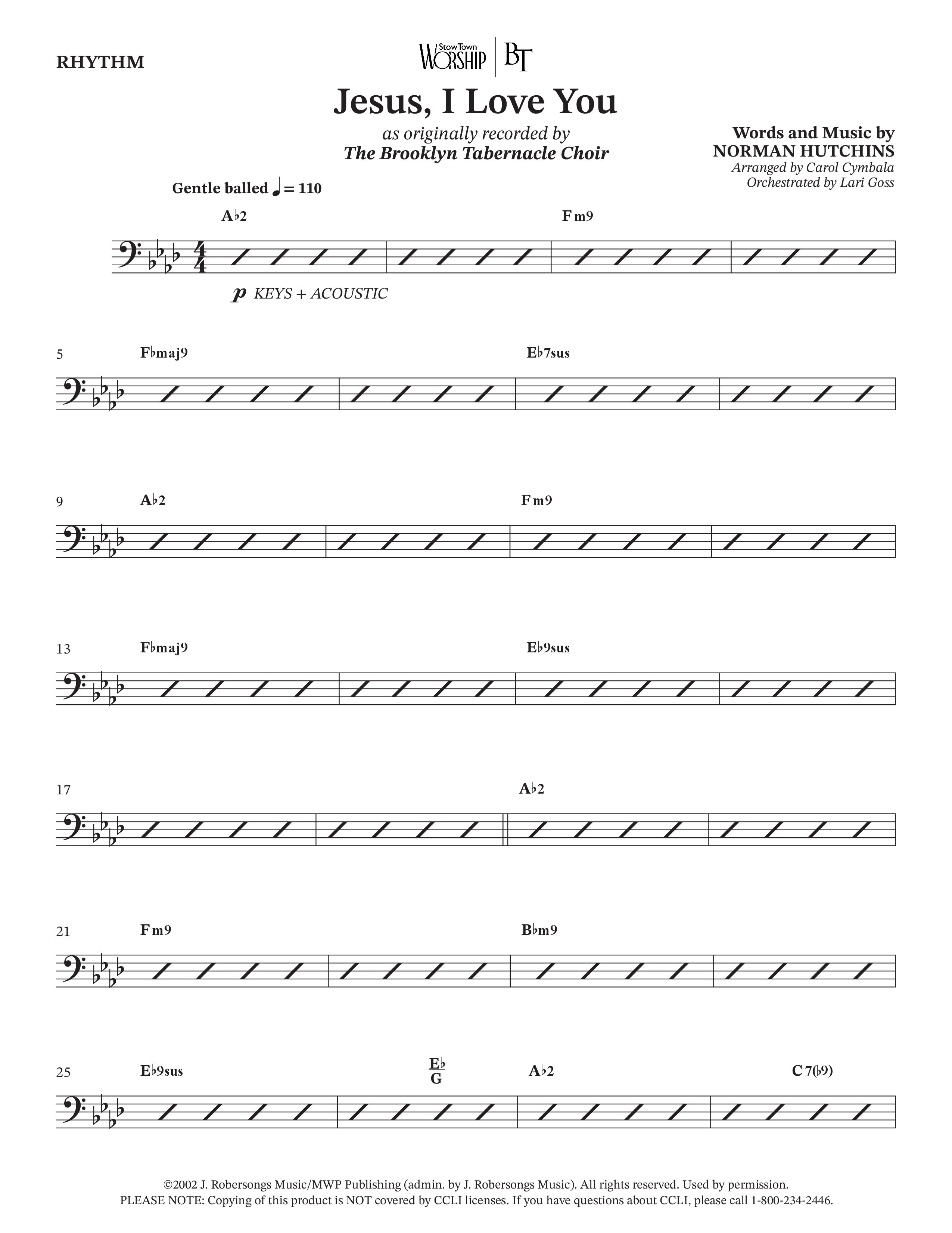 Jesus I Love You (Choral Anthem SATB) Rhythm Chart (The Brooklyn Tabernacle Choir / Arr. Carol Cymbala / Orch. Lari Goss)
