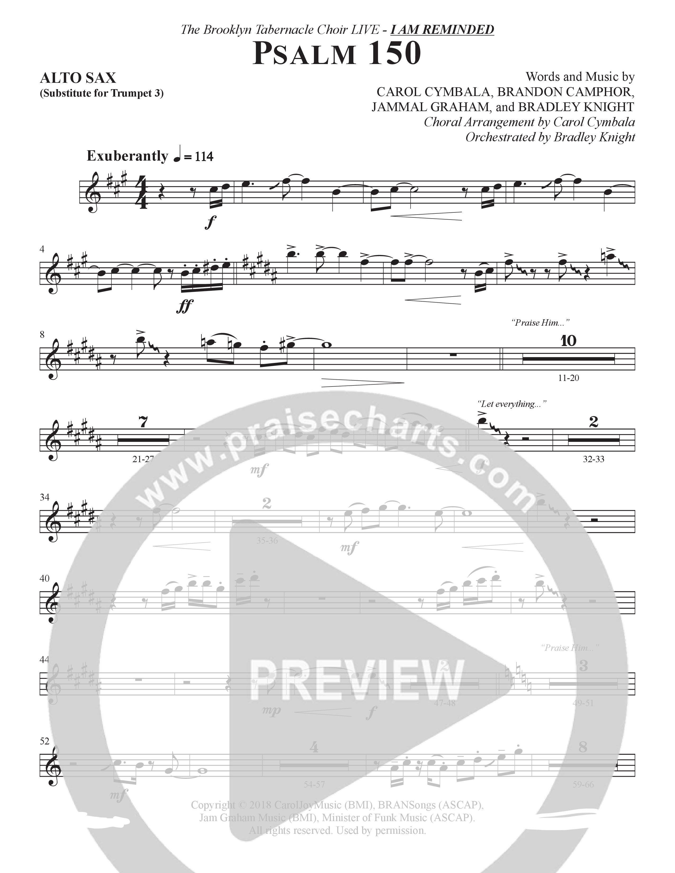 Psalm 150 (Choral Anthem SATB) Alto Sax (The Brooklyn Tabernacle Choir / Brandon Camphor / Arr. Carol Cymbala / Orch. Bradley Knight)