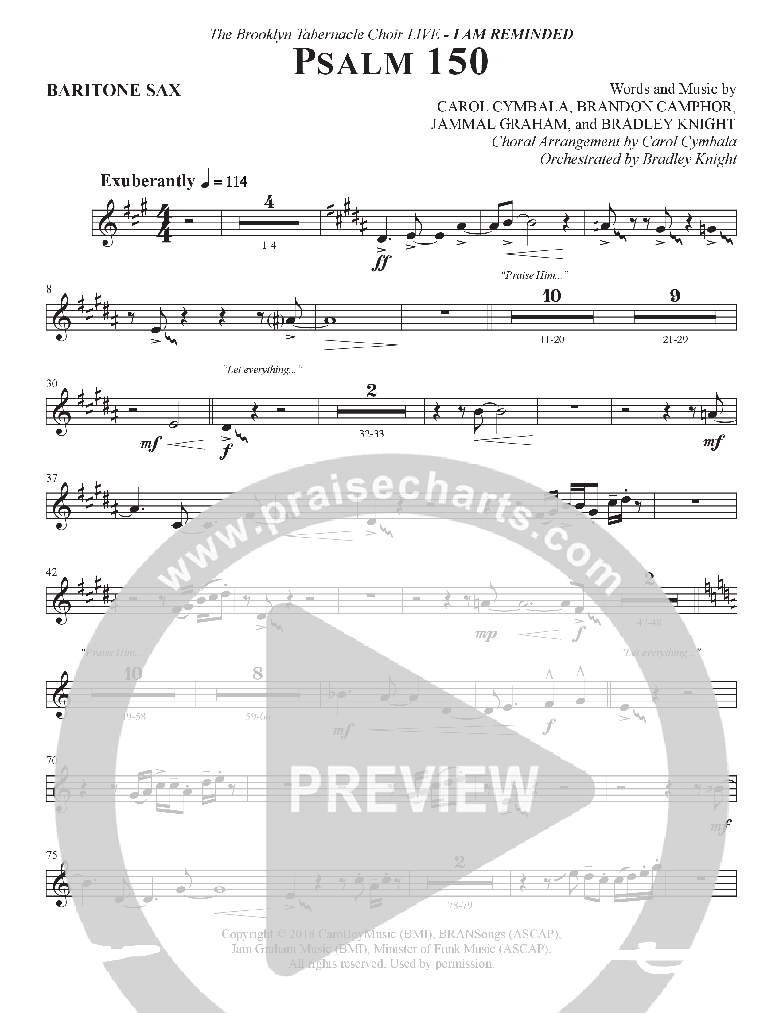 Psalm 150 (Choral Anthem SATB) Bari Sax (The Brooklyn Tabernacle Choir / Brandon Camphor / Arr. Carol Cymbala / Orch. Bradley Knight)
