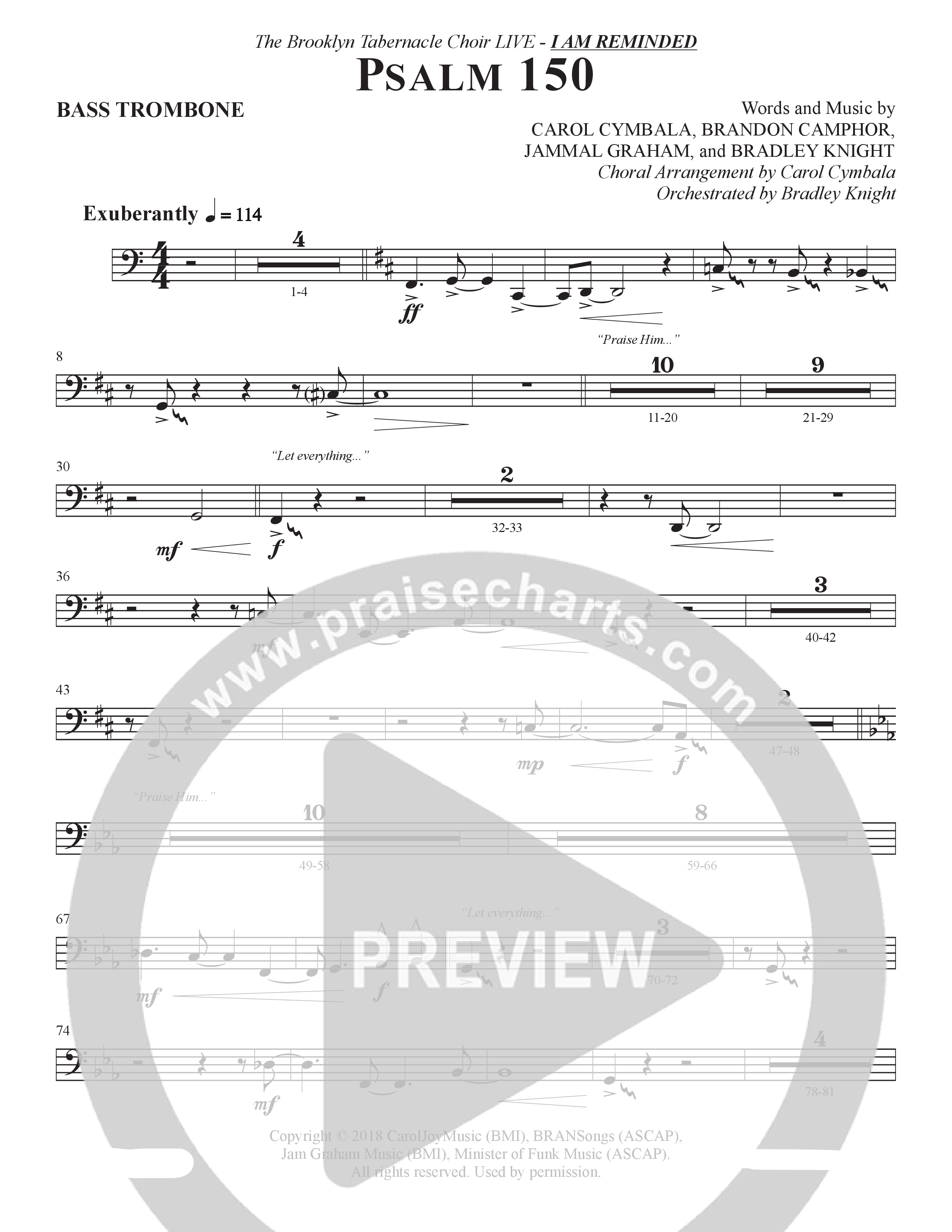 Psalm 150 (Choral Anthem SATB) Bass Trombone (The Brooklyn Tabernacle Choir / Brandon Camphor / Arr. Carol Cymbala / Orch. Bradley Knight)