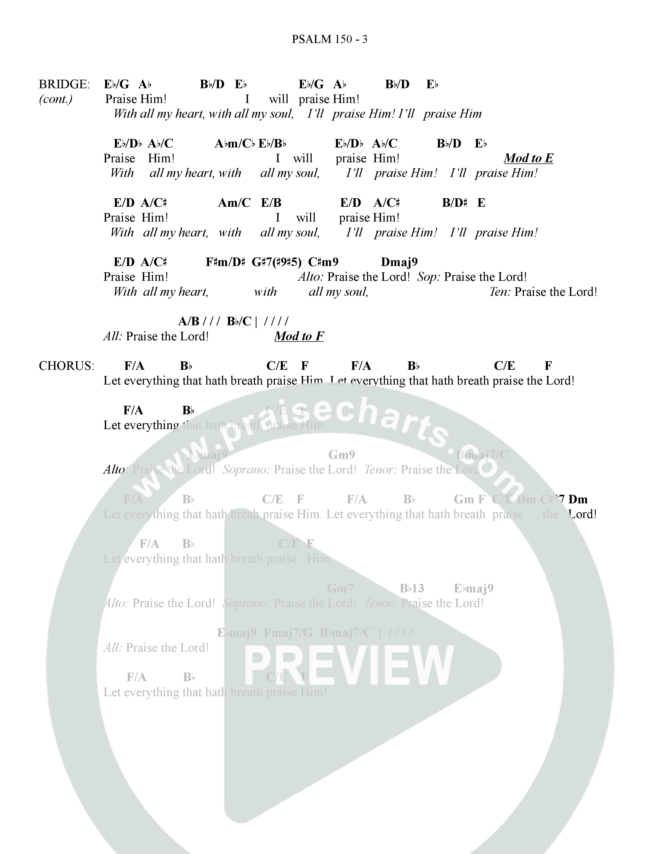 Psalm 150 (Choral Anthem SATB) Chord Chart (The Brooklyn Tabernacle Choir / Brandon Camphor / Arr. Carol Cymbala / Orch. Bradley Knight)