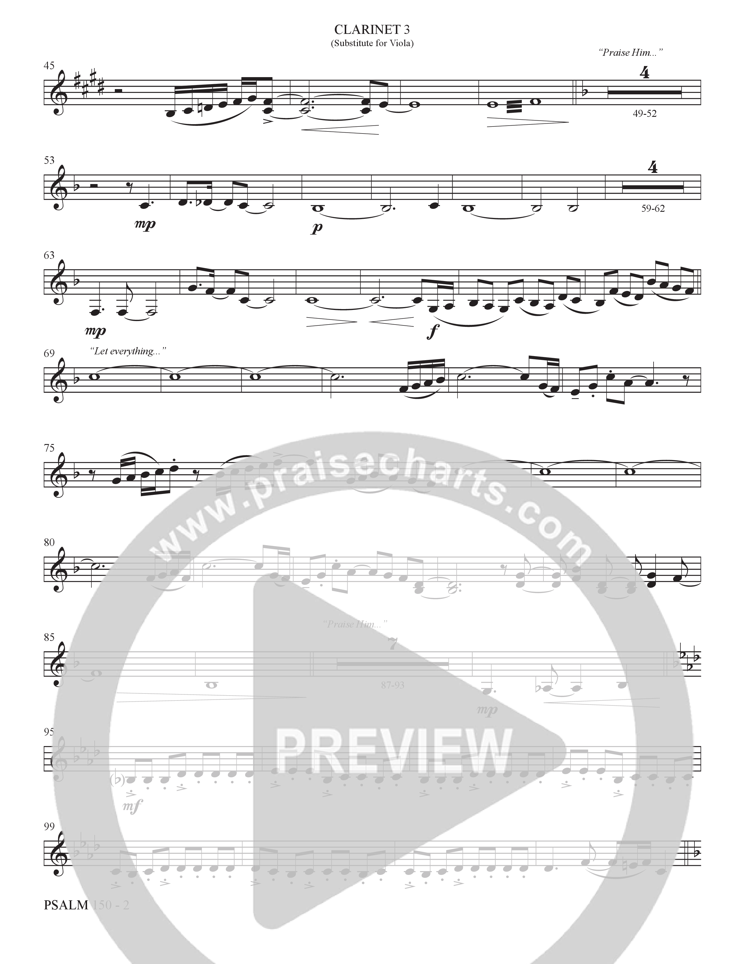 Psalm 150 (Choral Anthem SATB) Clarinet 3 (The Brooklyn Tabernacle Choir / Brandon Camphor / Arr. Carol Cymbala / Orch. Bradley Knight)