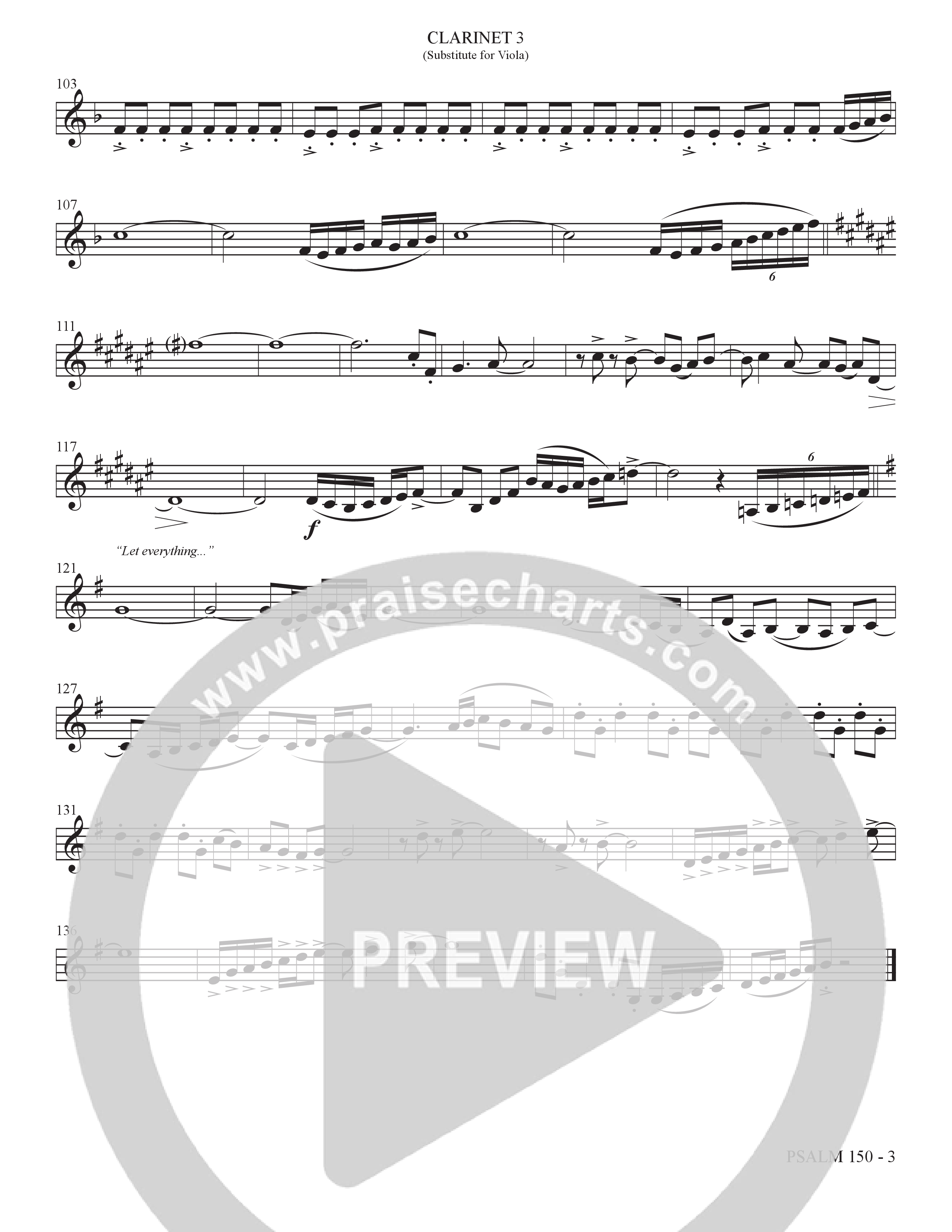 Psalm 150 (Choral Anthem SATB) Clarinet 3 (The Brooklyn Tabernacle Choir / Brandon Camphor / Arr. Carol Cymbala / Orch. Bradley Knight)