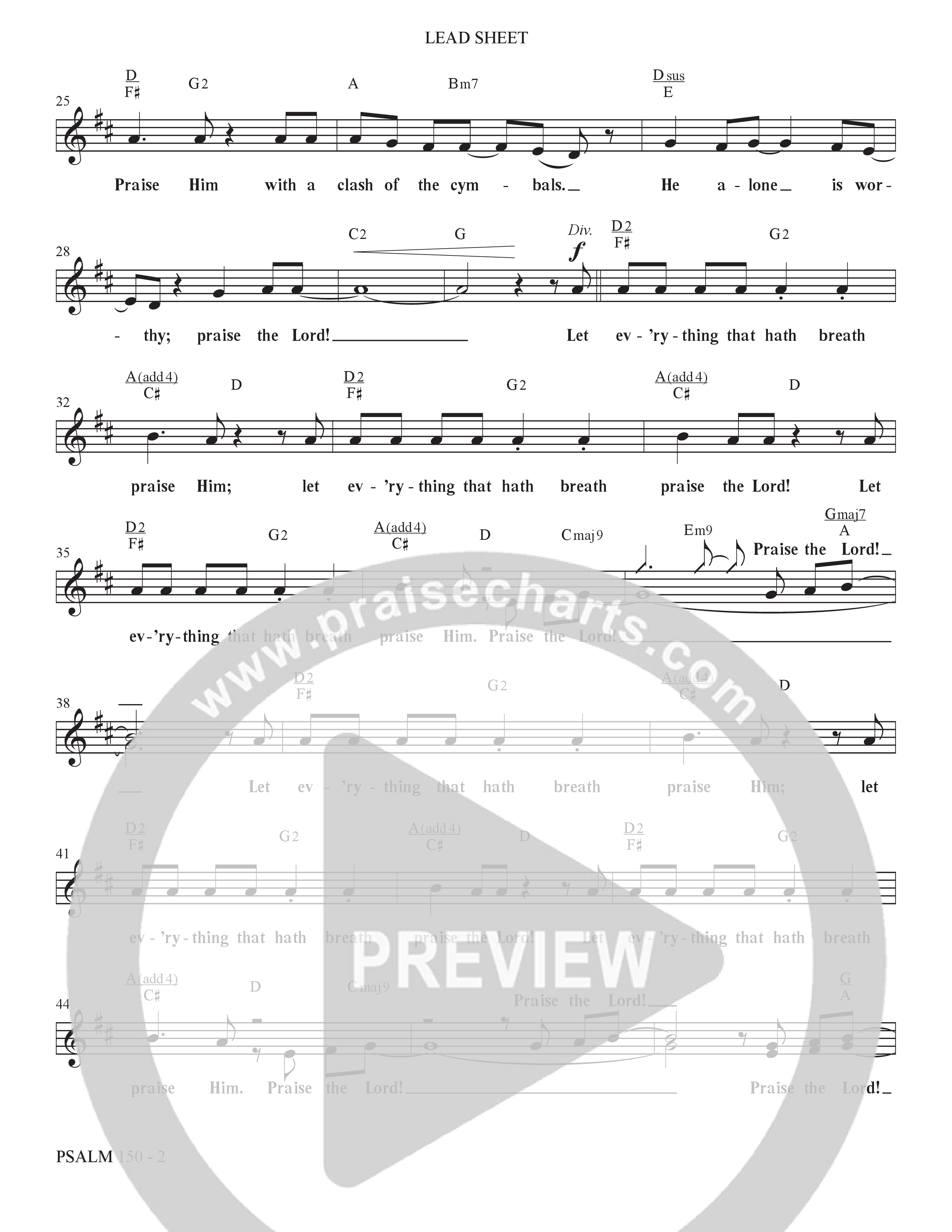 Psalm 150 (Choral Anthem SATB) Lead Sheet (Melody) (The Brooklyn Tabernacle Choir / Brandon Camphor / Arr. Carol Cymbala / Orch. Bradley Knight)