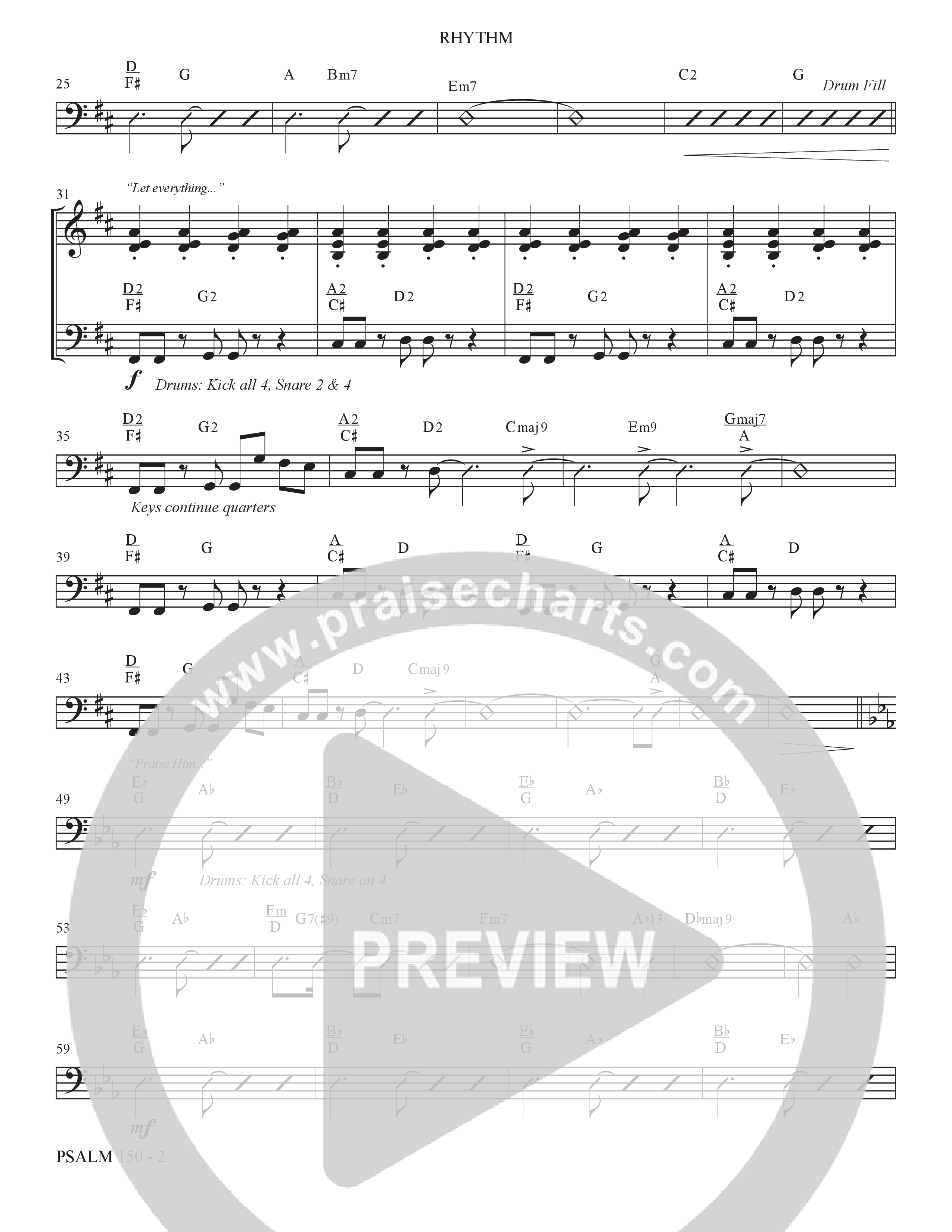 Psalm 150 (Choral Anthem SATB) Rhythm Chart (The Brooklyn Tabernacle Choir / Brandon Camphor / Arr. Carol Cymbala / Orch. Bradley Knight)