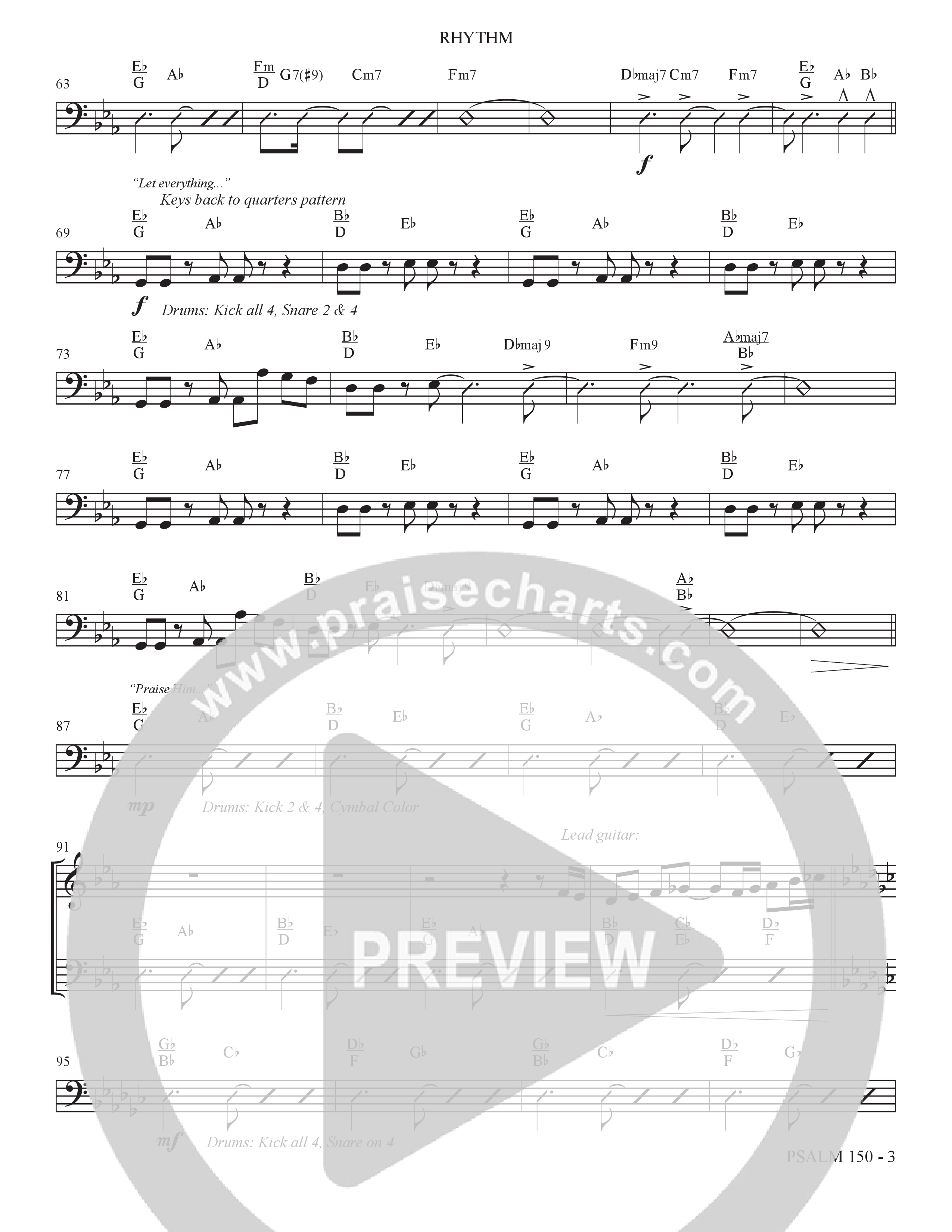 Psalm 150 (Choral Anthem SATB) Rhythm Chart (The Brooklyn Tabernacle Choir / Brandon Camphor / Arr. Carol Cymbala / Orch. Bradley Knight)