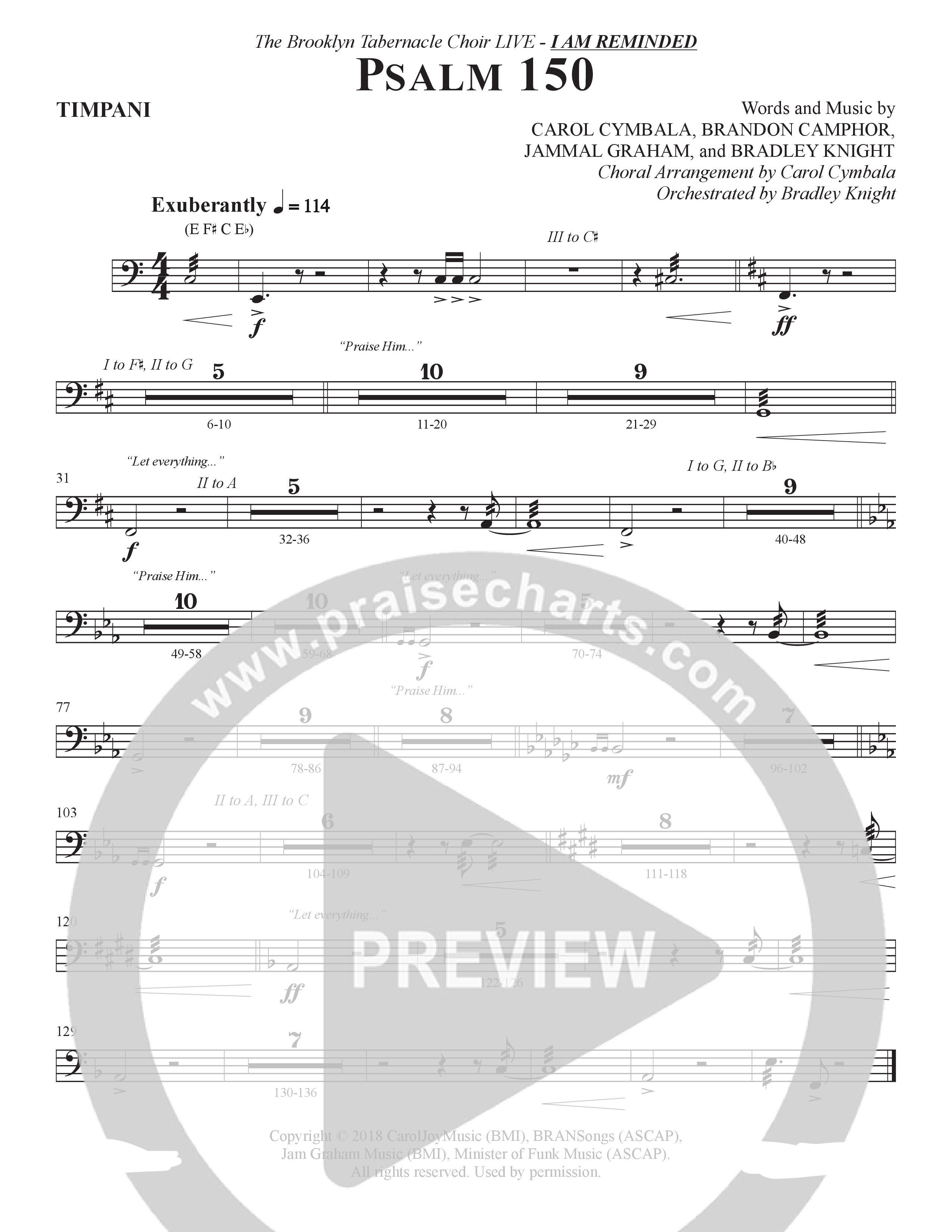 Psalm 150 (Choral Anthem SATB) Timpani (The Brooklyn Tabernacle Choir / Brandon Camphor / Arr. Carol Cymbala / Orch. Bradley Knight)