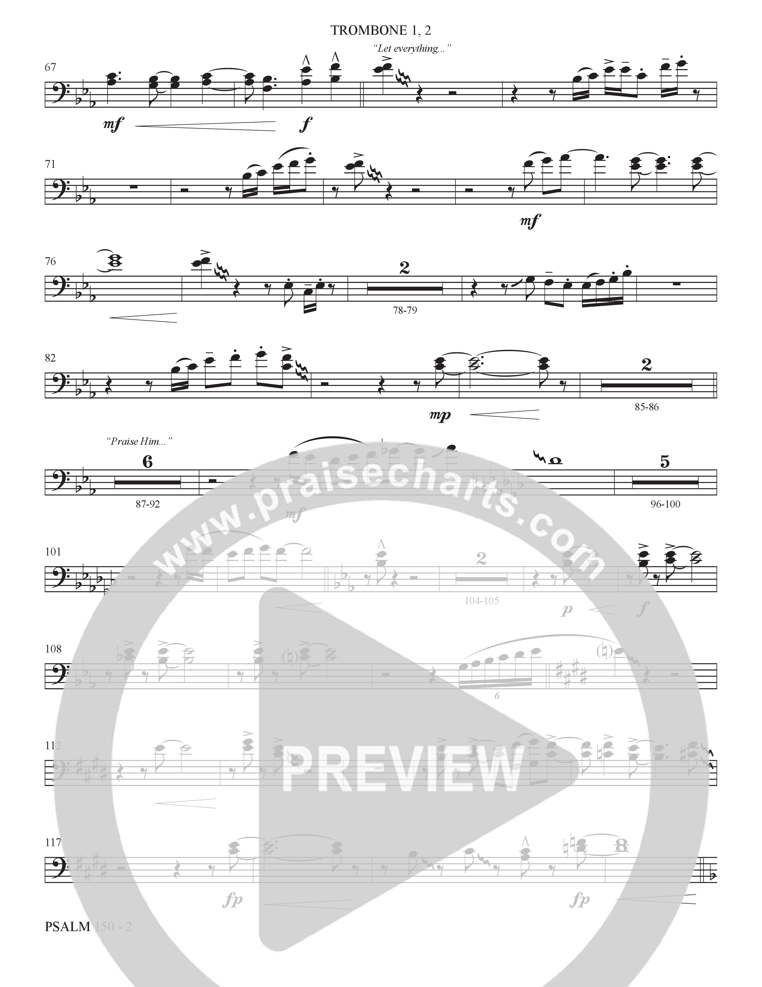 Psalm 150 (Choral Anthem SATB) Trombone 1/2 (The Brooklyn Tabernacle Choir / Brandon Camphor / Arr. Carol Cymbala / Orch. Bradley Knight)