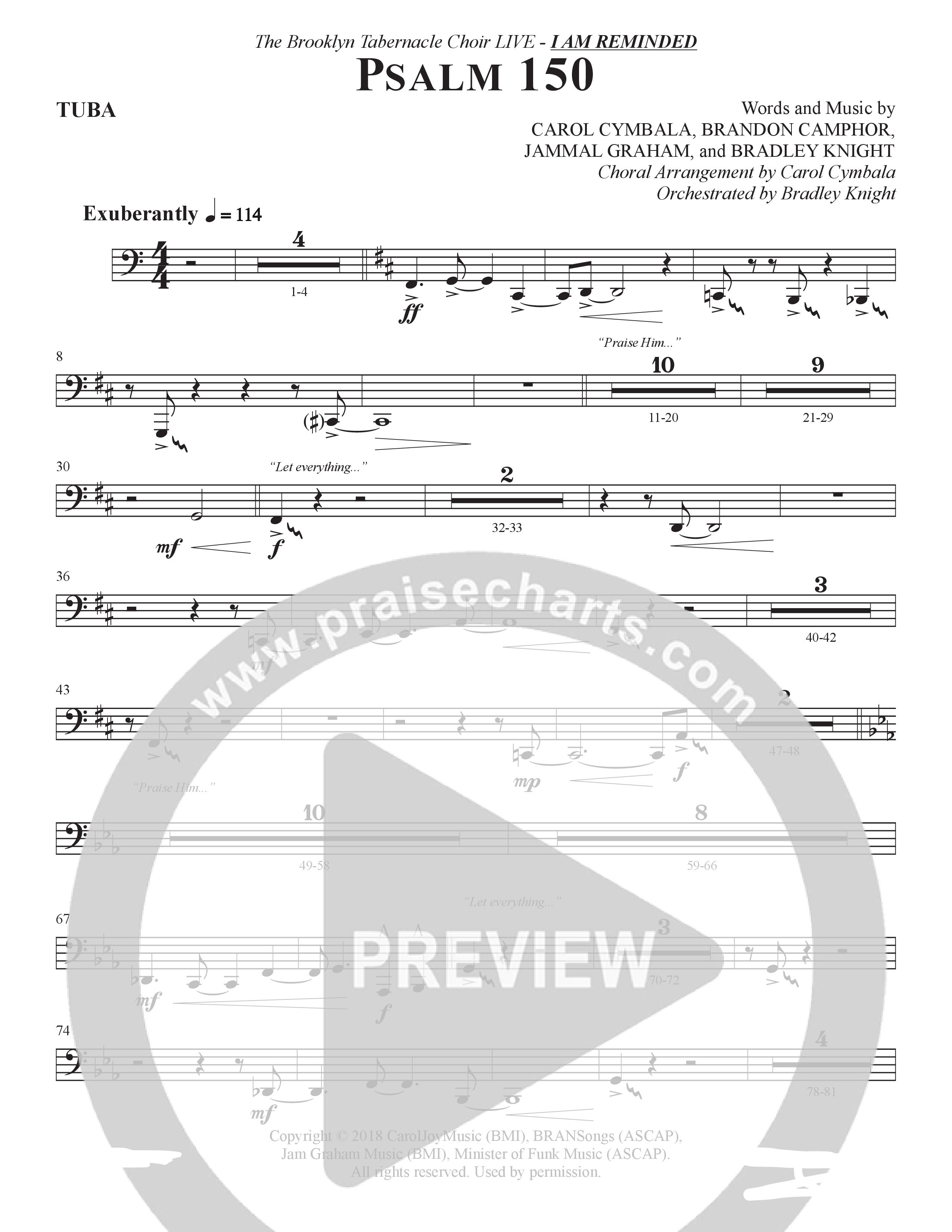 Psalm 150 (Choral Anthem SATB) Tuba (The Brooklyn Tabernacle Choir / Brandon Camphor / Arr. Carol Cymbala / Orch. Bradley Knight)