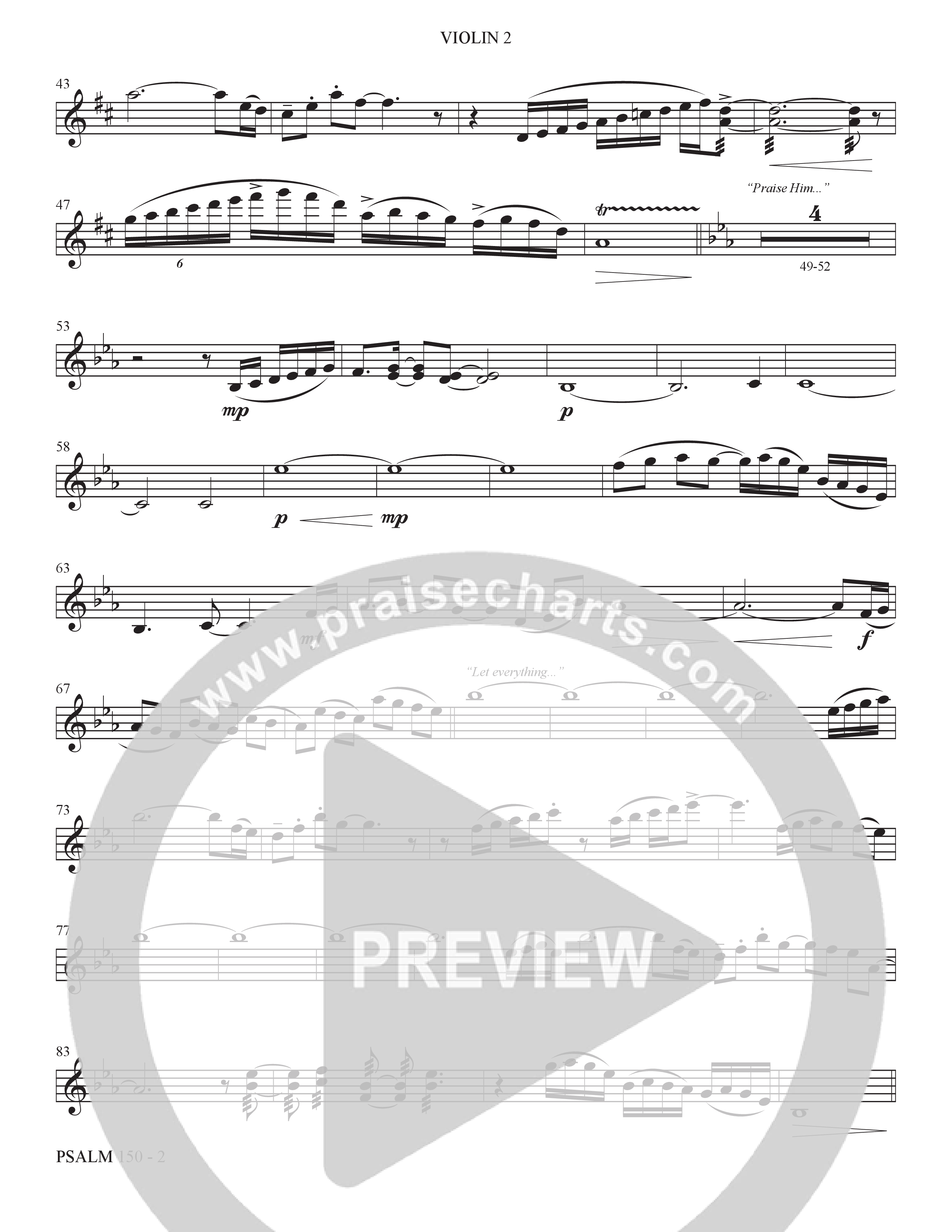 Psalm 150 (Choral Anthem SATB) Violin 2 (The Brooklyn Tabernacle Choir / Brandon Camphor / Arr. Carol Cymbala / Orch. Bradley Knight)