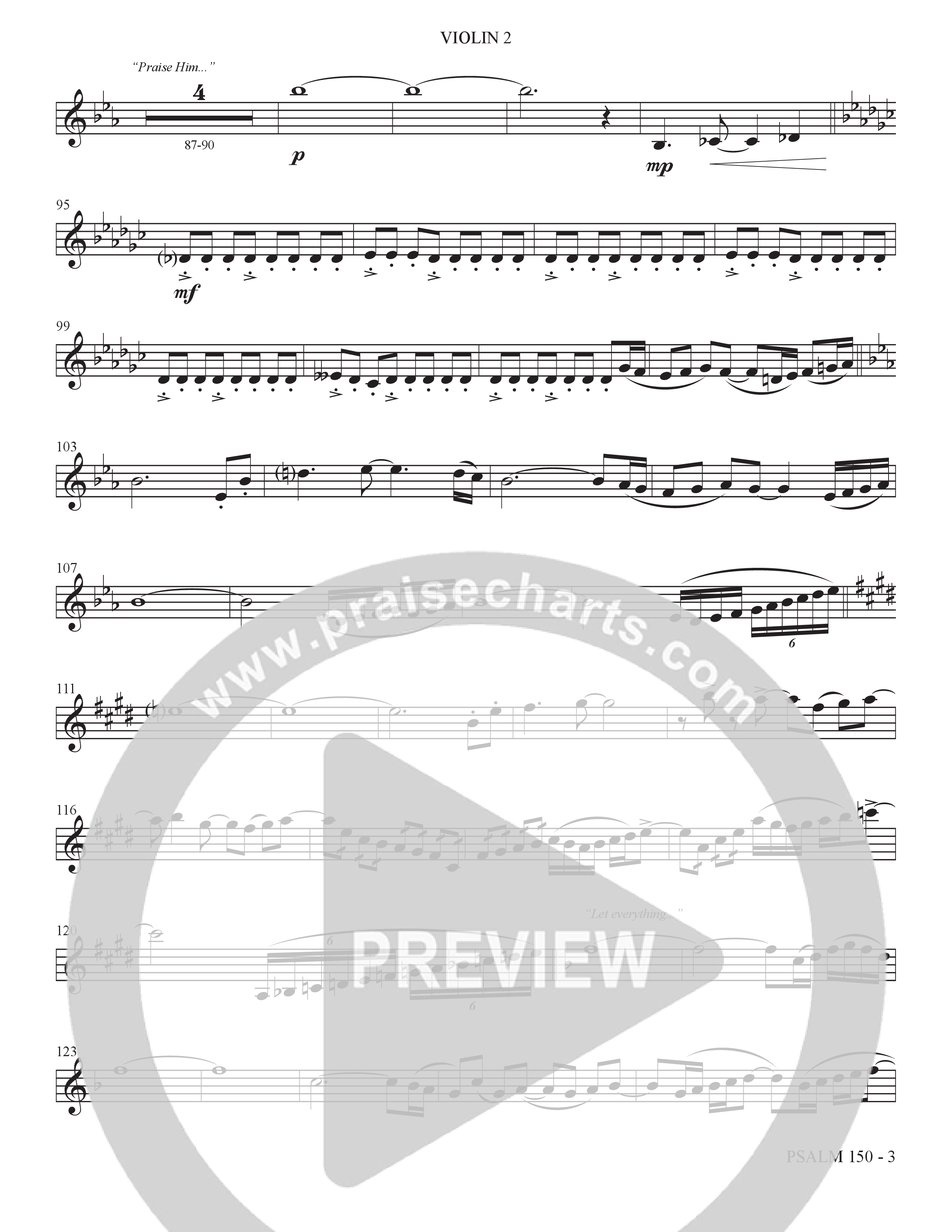 Psalm 150 (Choral Anthem SATB) Violin 2 (The Brooklyn Tabernacle Choir / Brandon Camphor / Arr. Carol Cymbala / Orch. Bradley Knight)