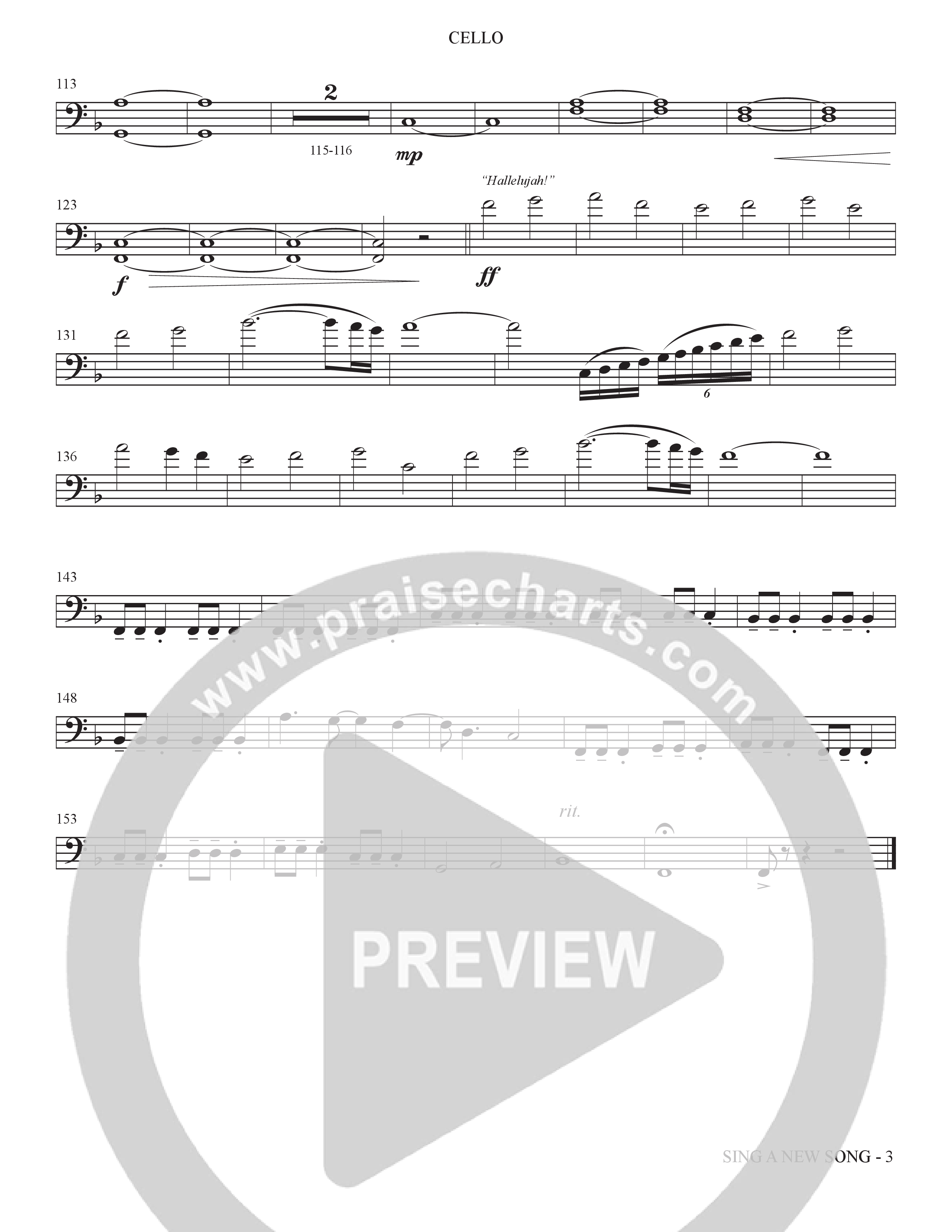 Sing A New Song (Choral Anthem SATB) Cello (The Brooklyn Tabernacle Choir / Arr. Carol Cymbala / Orch. Bradley Knight)