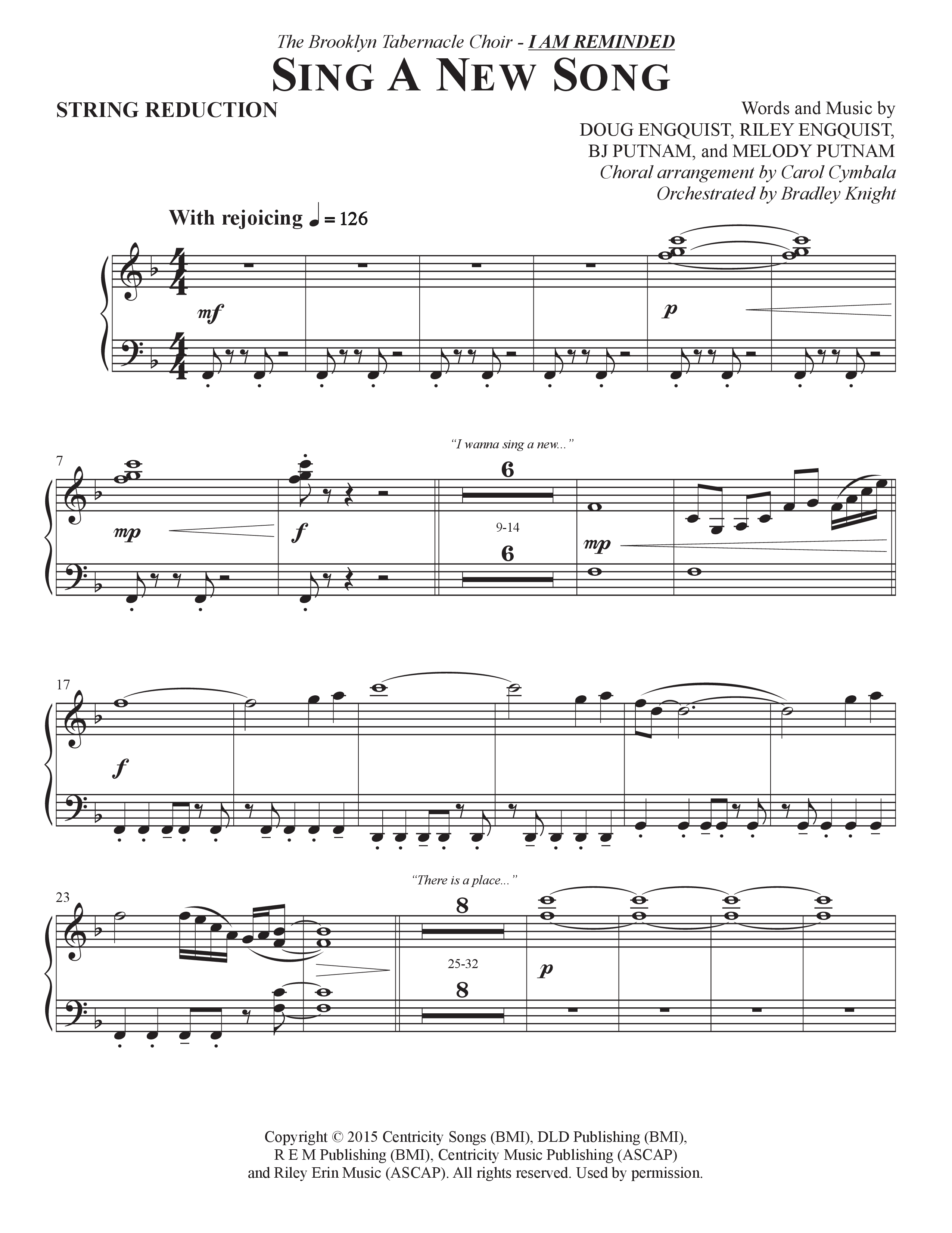 Sing A New Song (Choral Anthem SATB) String Reduction (The Brooklyn Tabernacle Choir / Arr. Carol Cymbala / Orch. Bradley Knight)