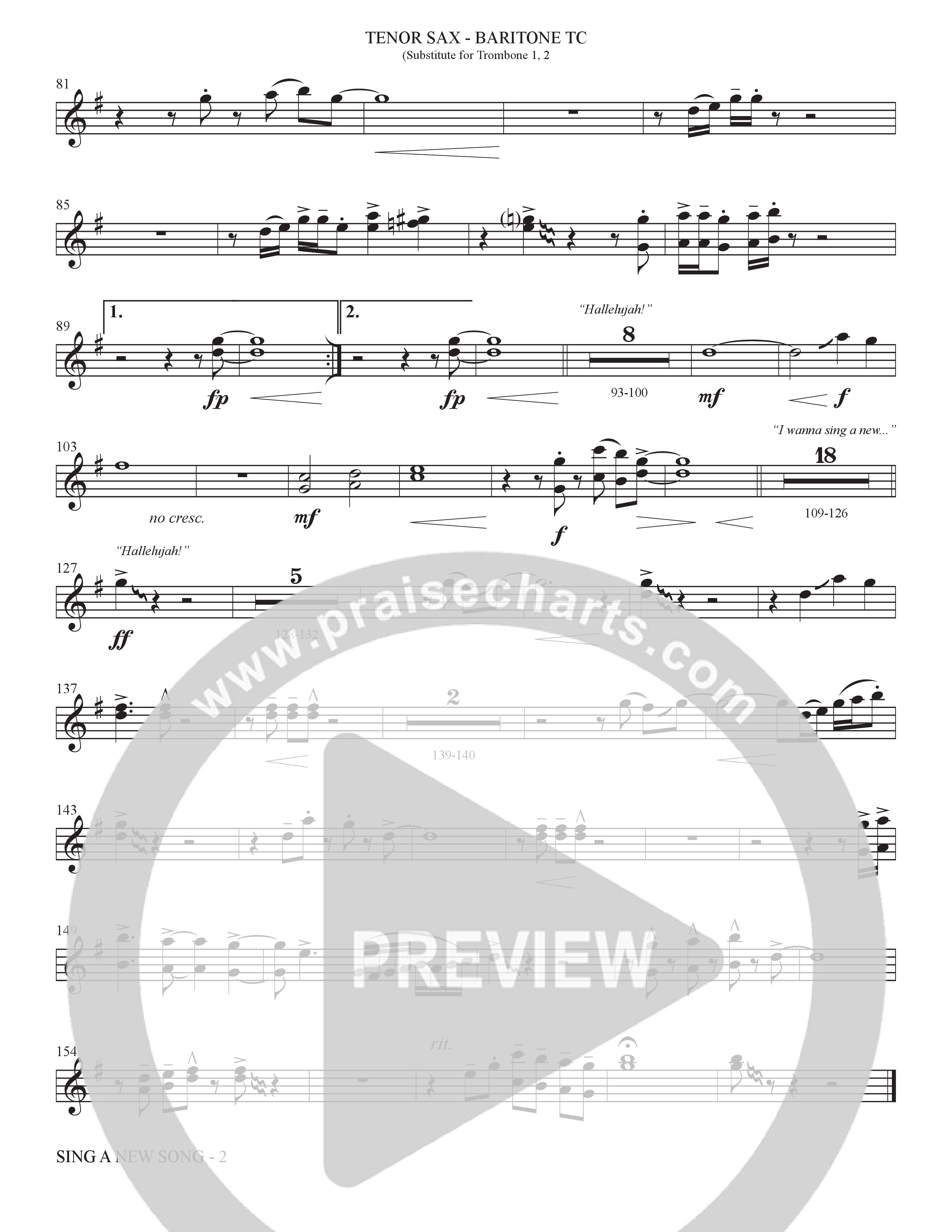 Sing A New Song (Choral Anthem SATB) Tenor Sax/Baritone T.C. (The Brooklyn Tabernacle Choir / Arr. Carol Cymbala / Orch. Bradley Knight)