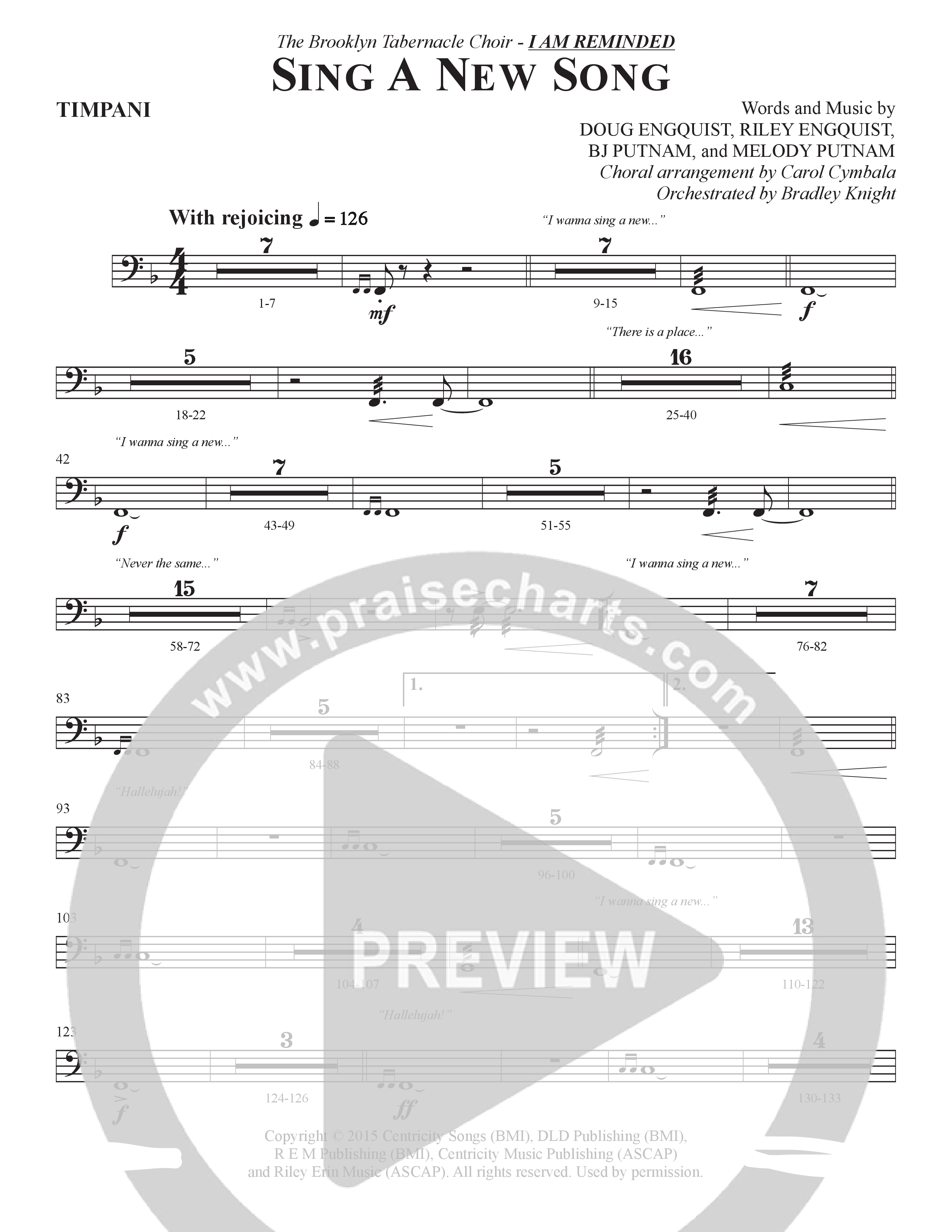 Sing A New Song (Choral Anthem SATB) Timpani (The Brooklyn Tabernacle Choir / Arr. Carol Cymbala / Orch. Bradley Knight)