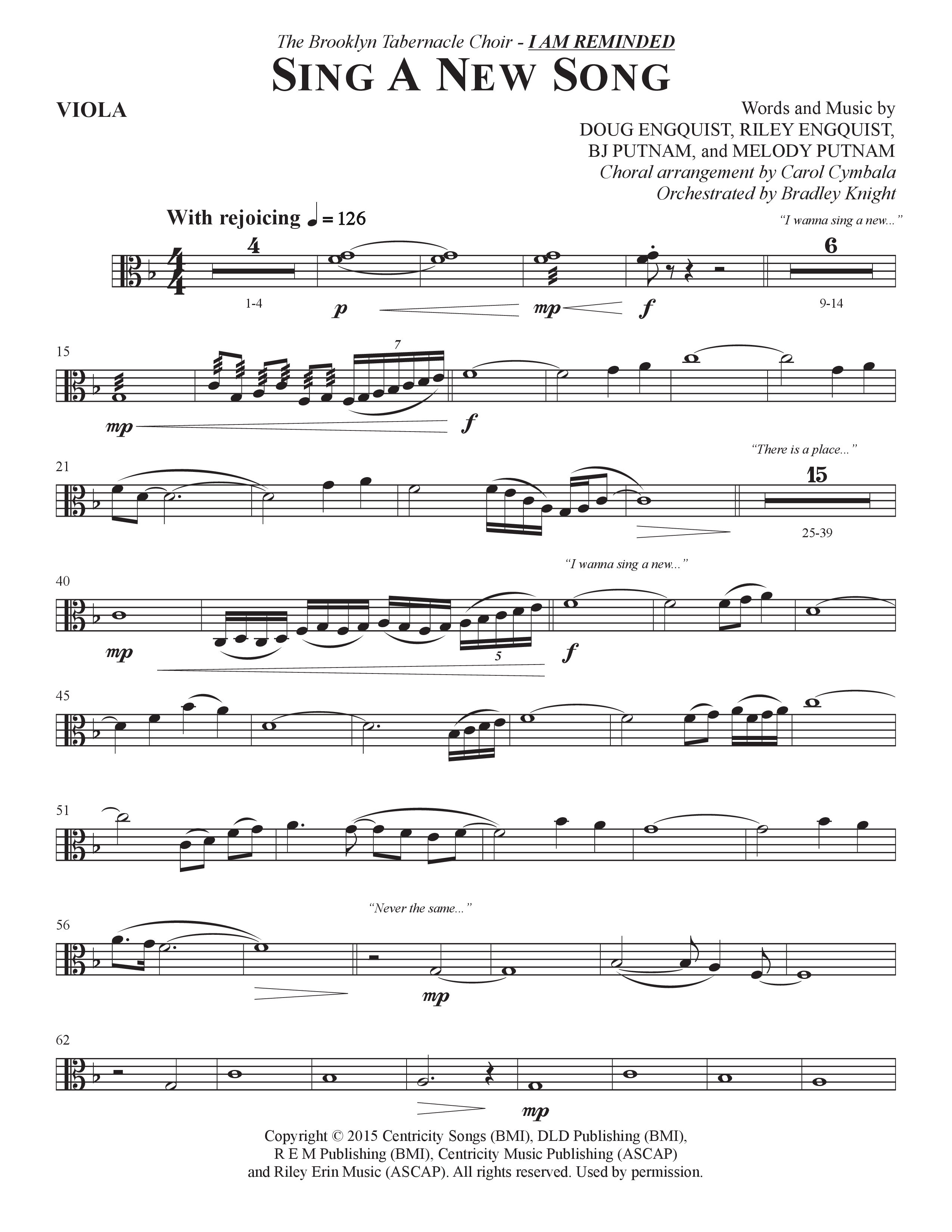 Sing A New Song (Choral Anthem SATB) Viola (The Brooklyn Tabernacle Choir / Arr. Carol Cymbala / Orch. Bradley Knight)
