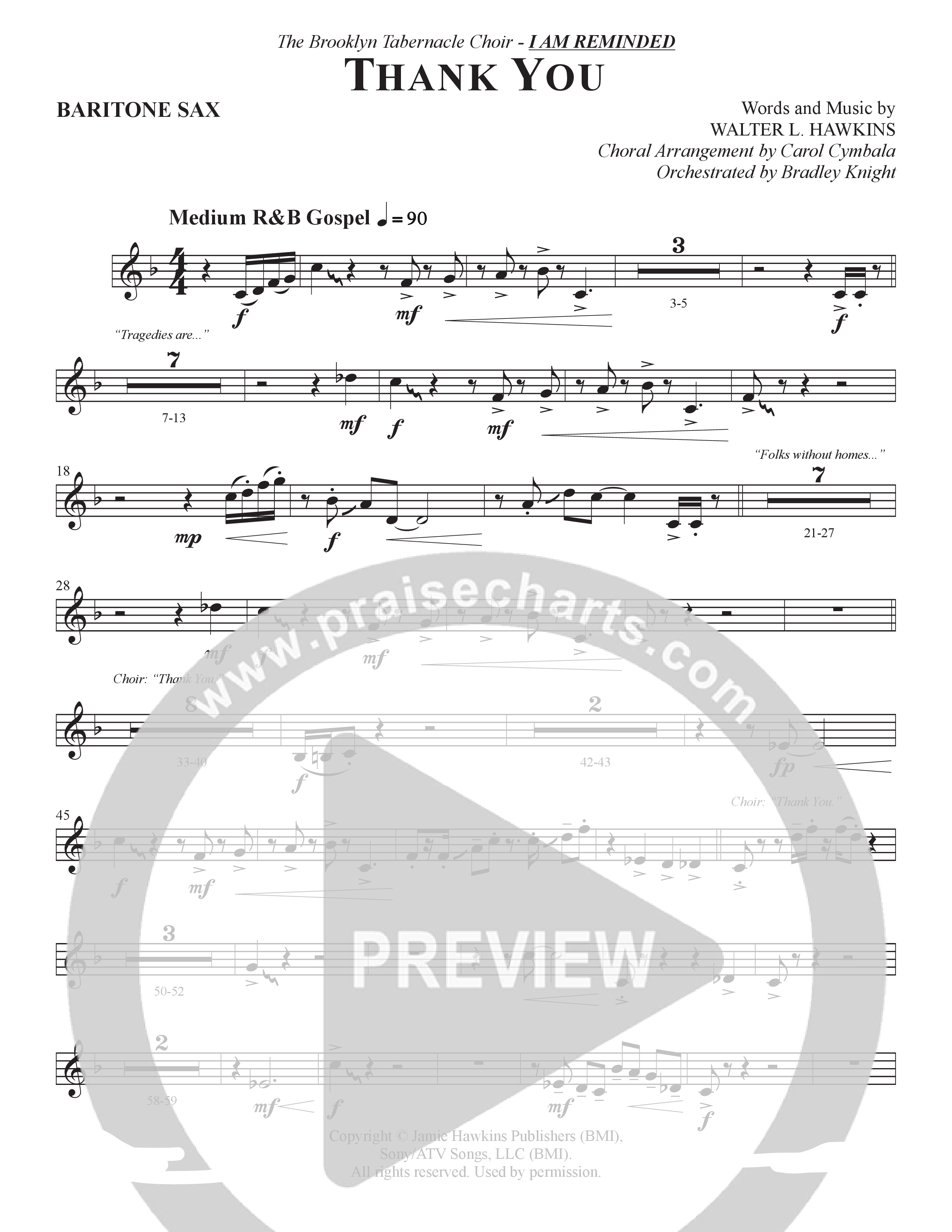 Thank You (Choral Anthem SATB) Bari Sax (The Brooklyn Tabernacle Choir / Arr. Carol Cymbala / Orch. Bradley Knight)