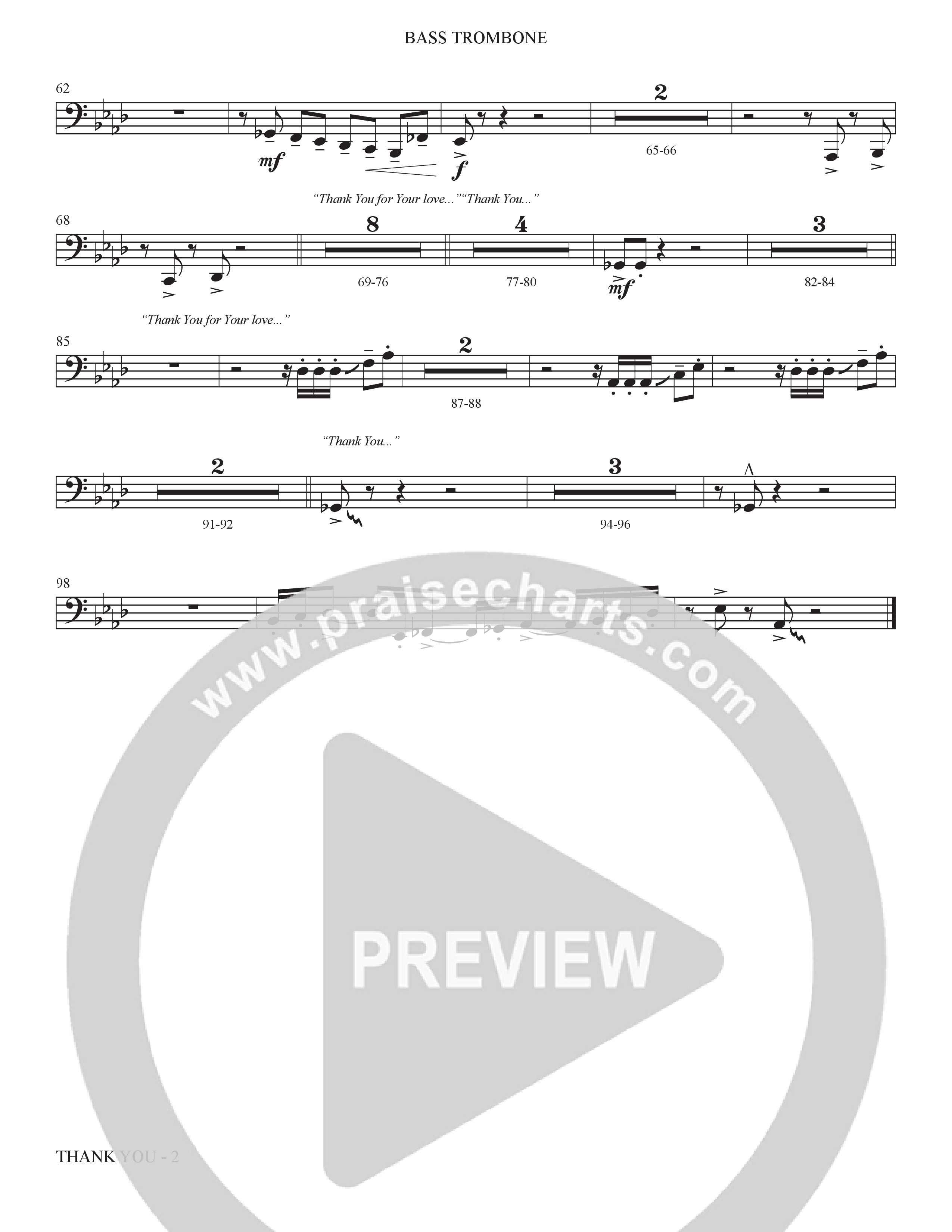 Thank You (Choral Anthem SATB) Bass Trombone (The Brooklyn Tabernacle Choir / Arr. Carol Cymbala / Orch. Bradley Knight)