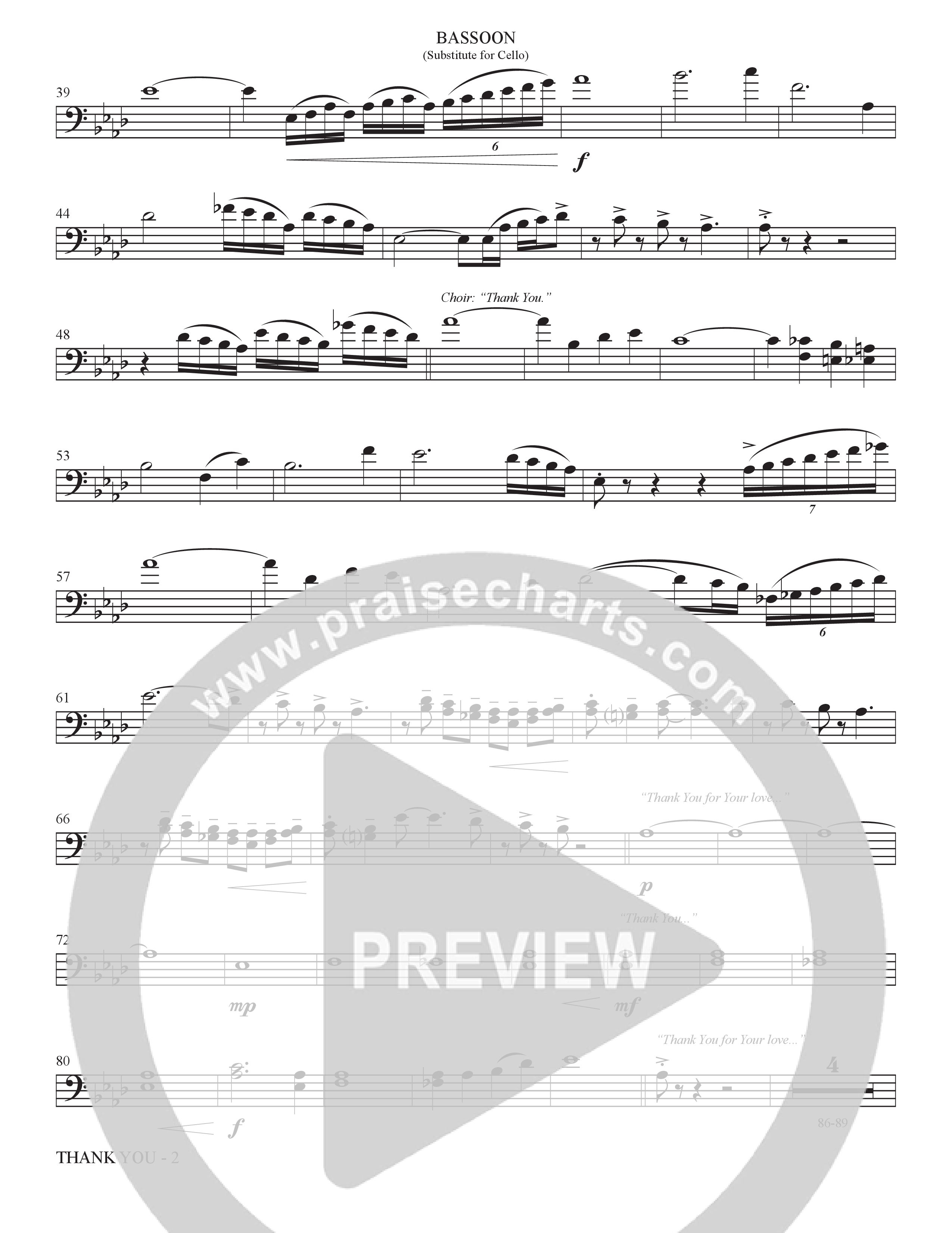 Thank You (Choral Anthem SATB) Bassoon (The Brooklyn Tabernacle Choir / Arr. Carol Cymbala / Orch. Bradley Knight)