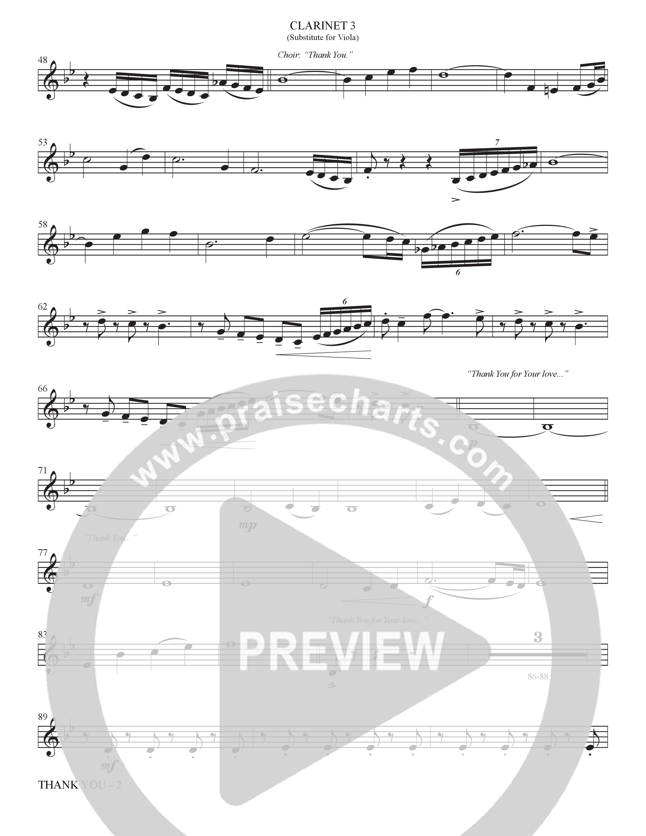 Thank You (Choral Anthem SATB) Clarinet 3 (The Brooklyn Tabernacle Choir / Arr. Carol Cymbala / Orch. Bradley Knight)