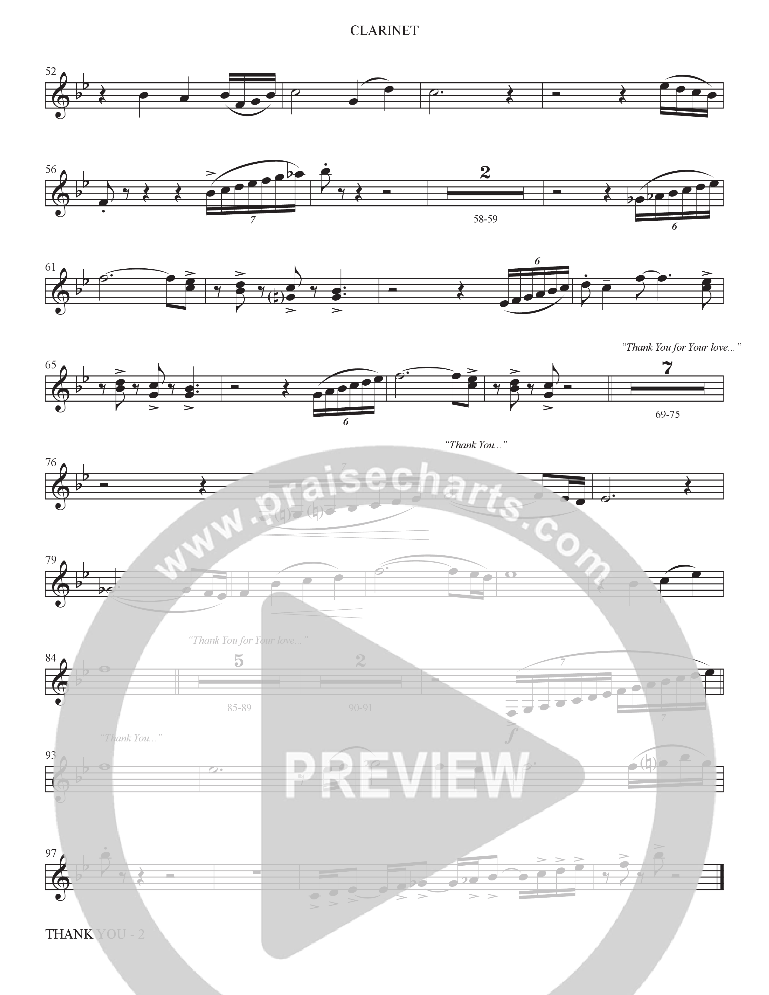 Thank You (Choral Anthem SATB) Clarinet (The Brooklyn Tabernacle Choir / Arr. Carol Cymbala / Orch. Bradley Knight)