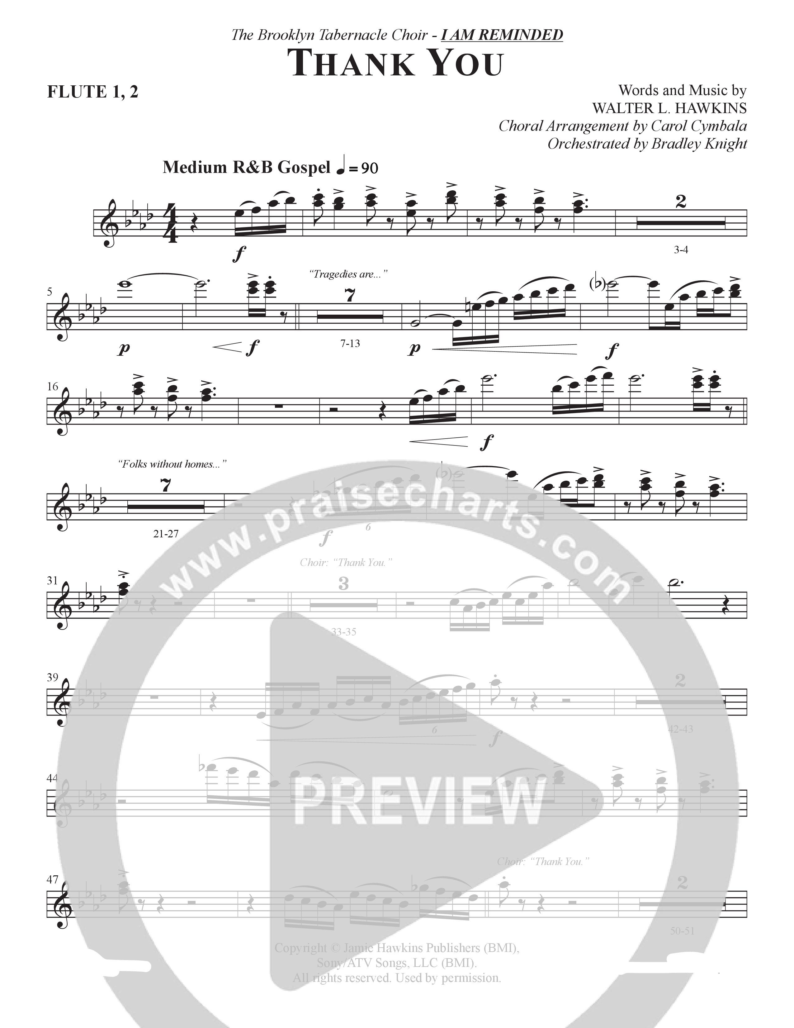 Thank You (Choral Anthem SATB) Flute 1/2 (The Brooklyn Tabernacle Choir / Arr. Carol Cymbala / Orch. Bradley Knight)