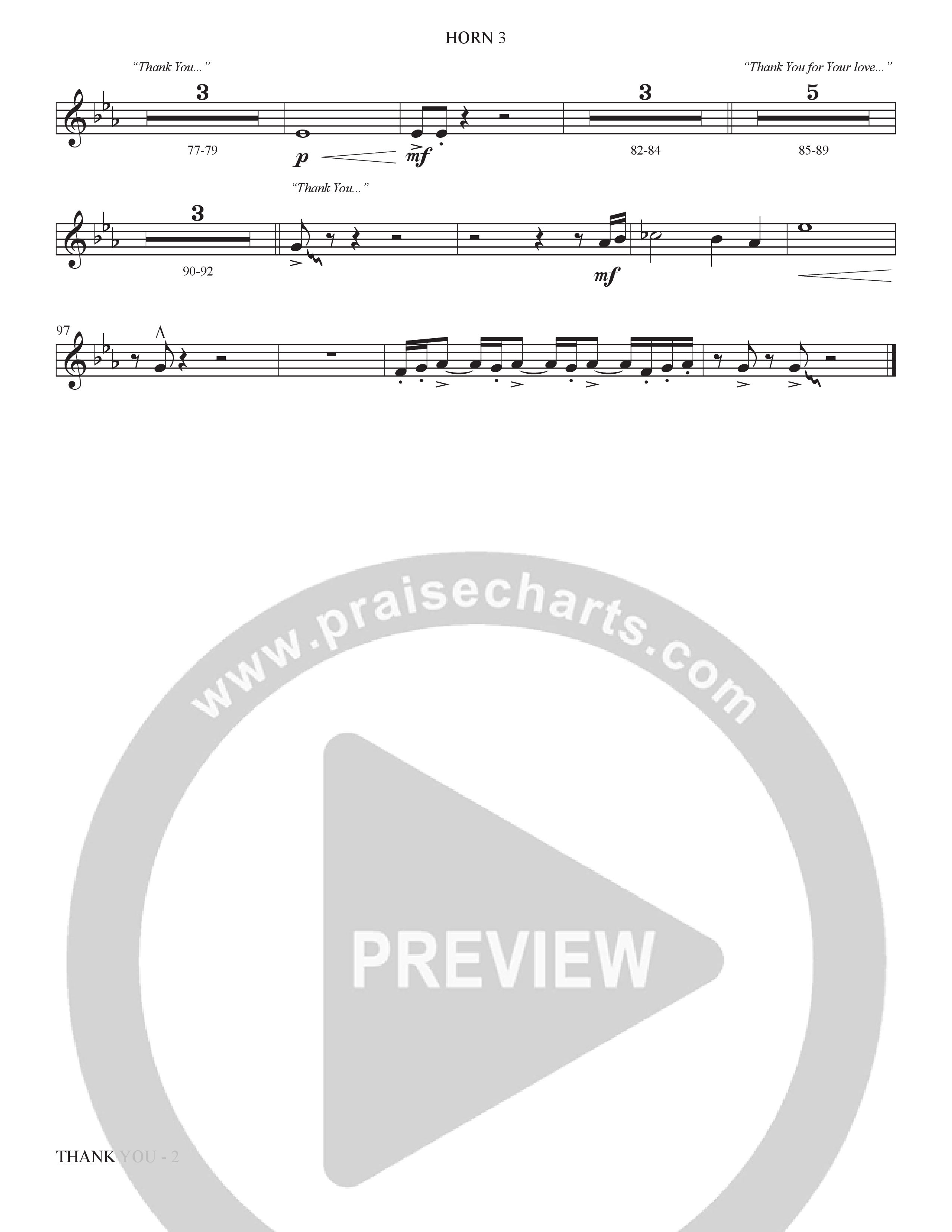 Thank You (Choral Anthem SATB) French Horn 3 (The Brooklyn Tabernacle Choir / Arr. Carol Cymbala / Orch. Bradley Knight)